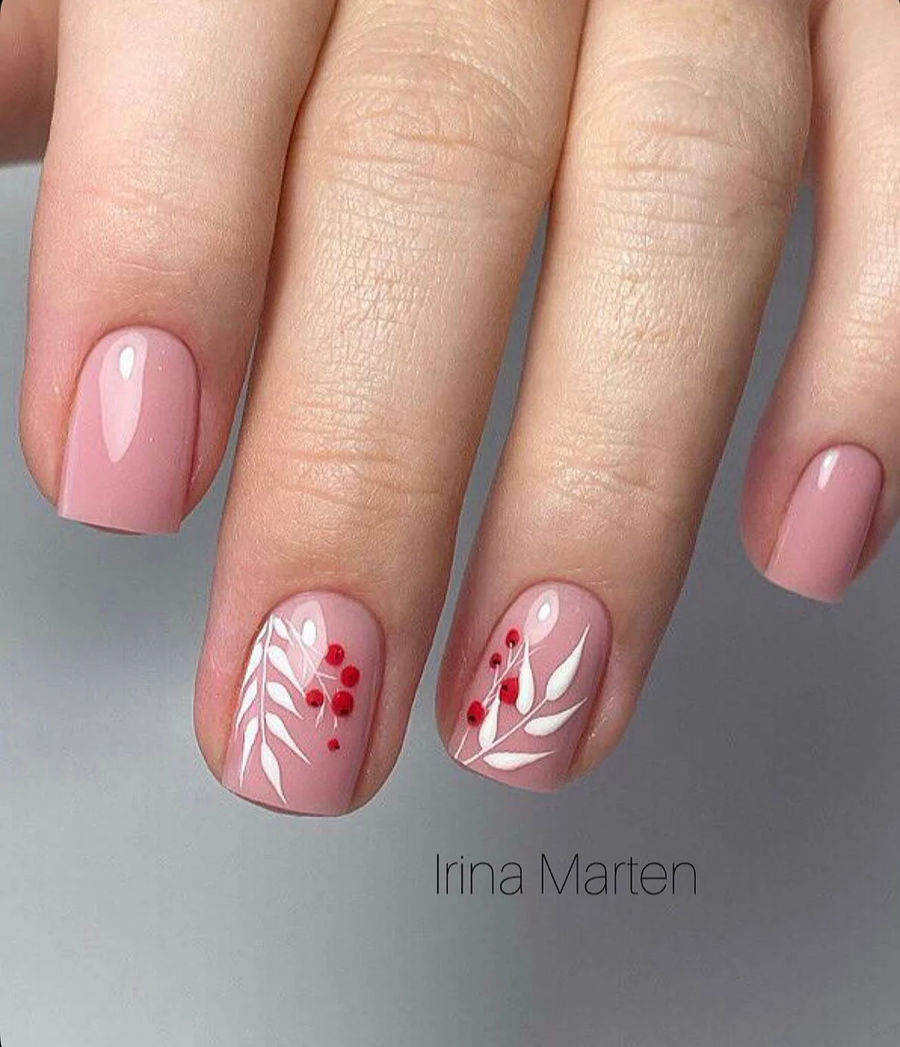nude fall nails 2026 Dusty Pink Nails With White Botanical Berries