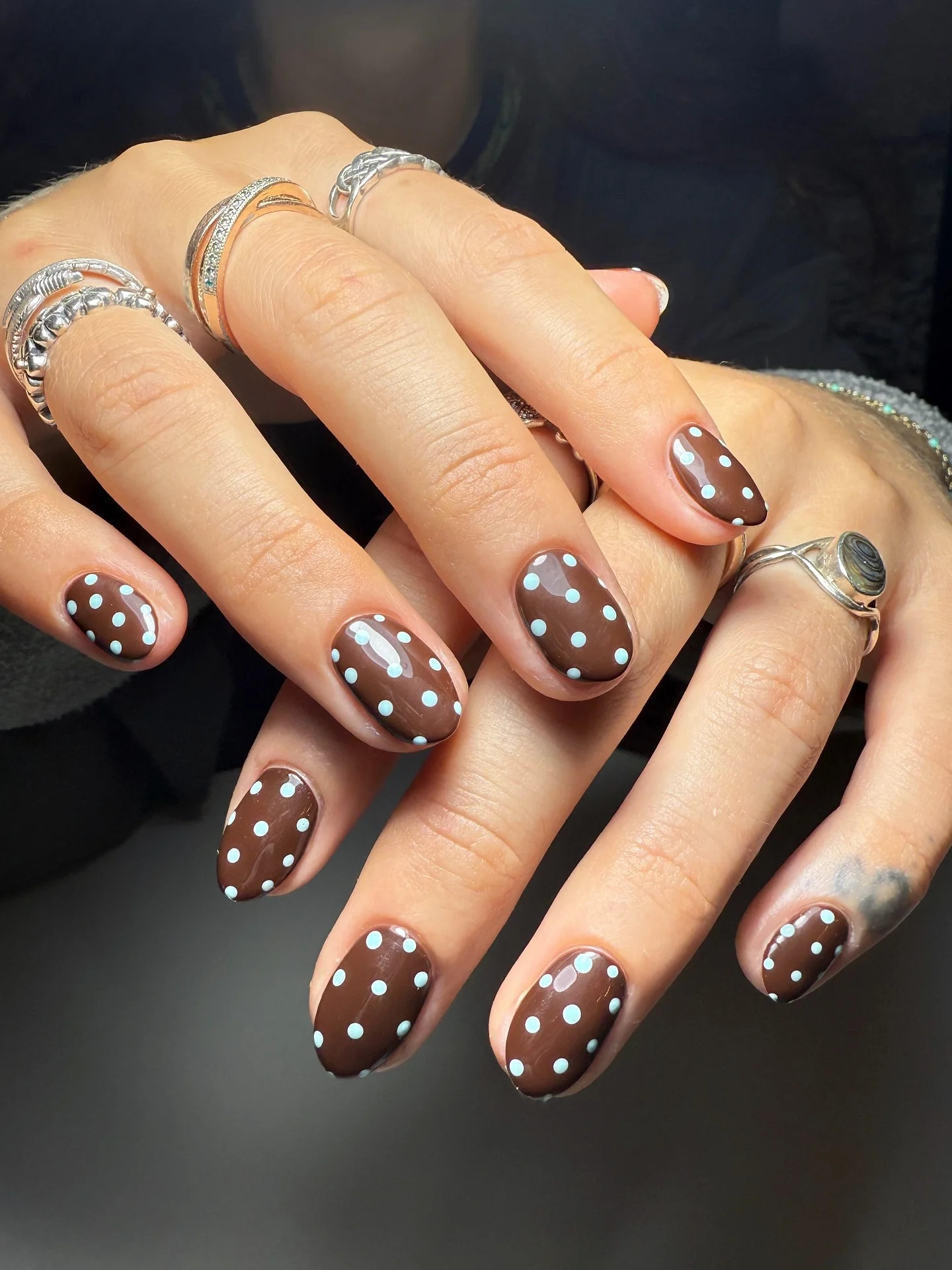 polka dot fall nails 2026 Glossy Chocolate Dots For A Clean Everyday Manicure