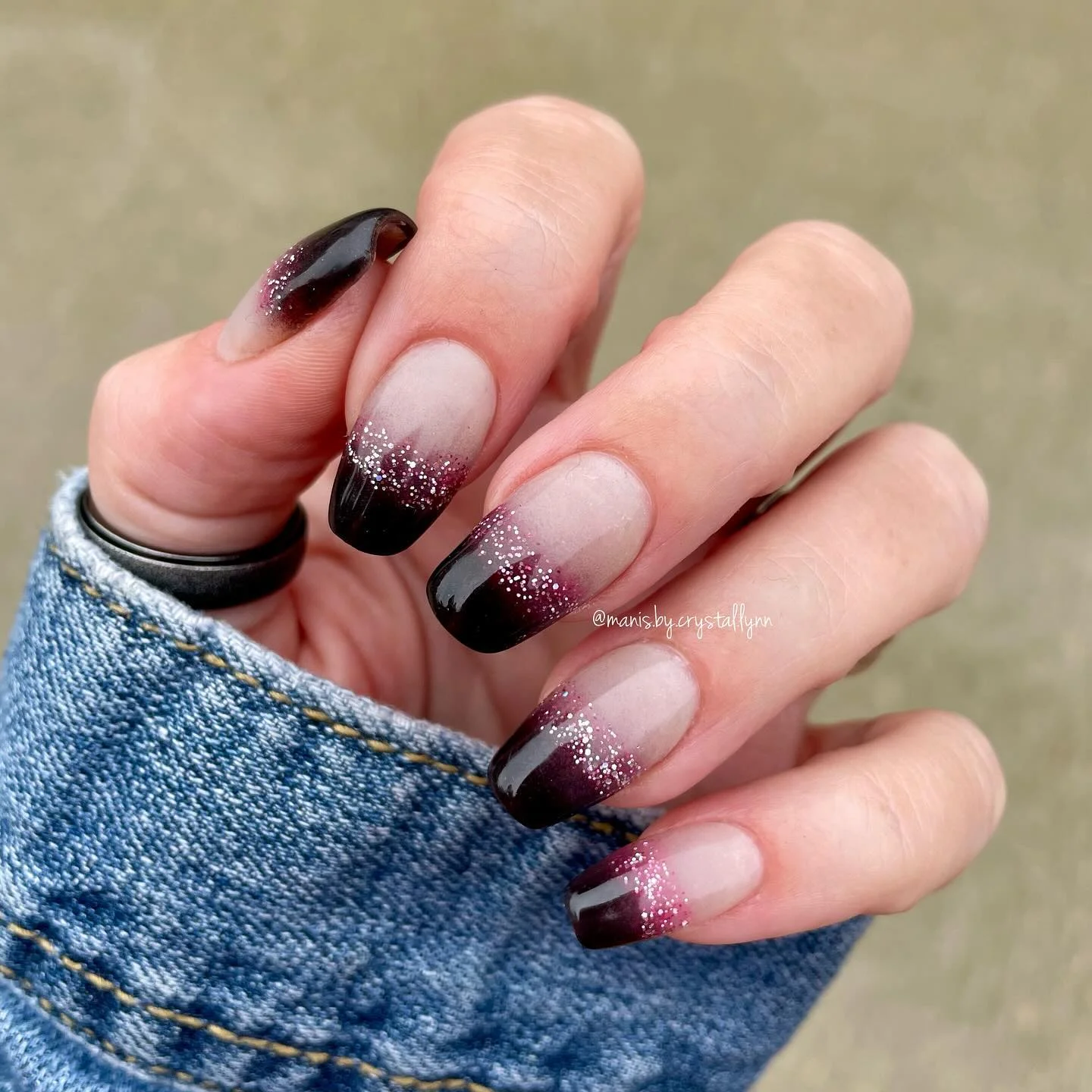 fall dip nails 2026 Burgundy Glitter French Tips