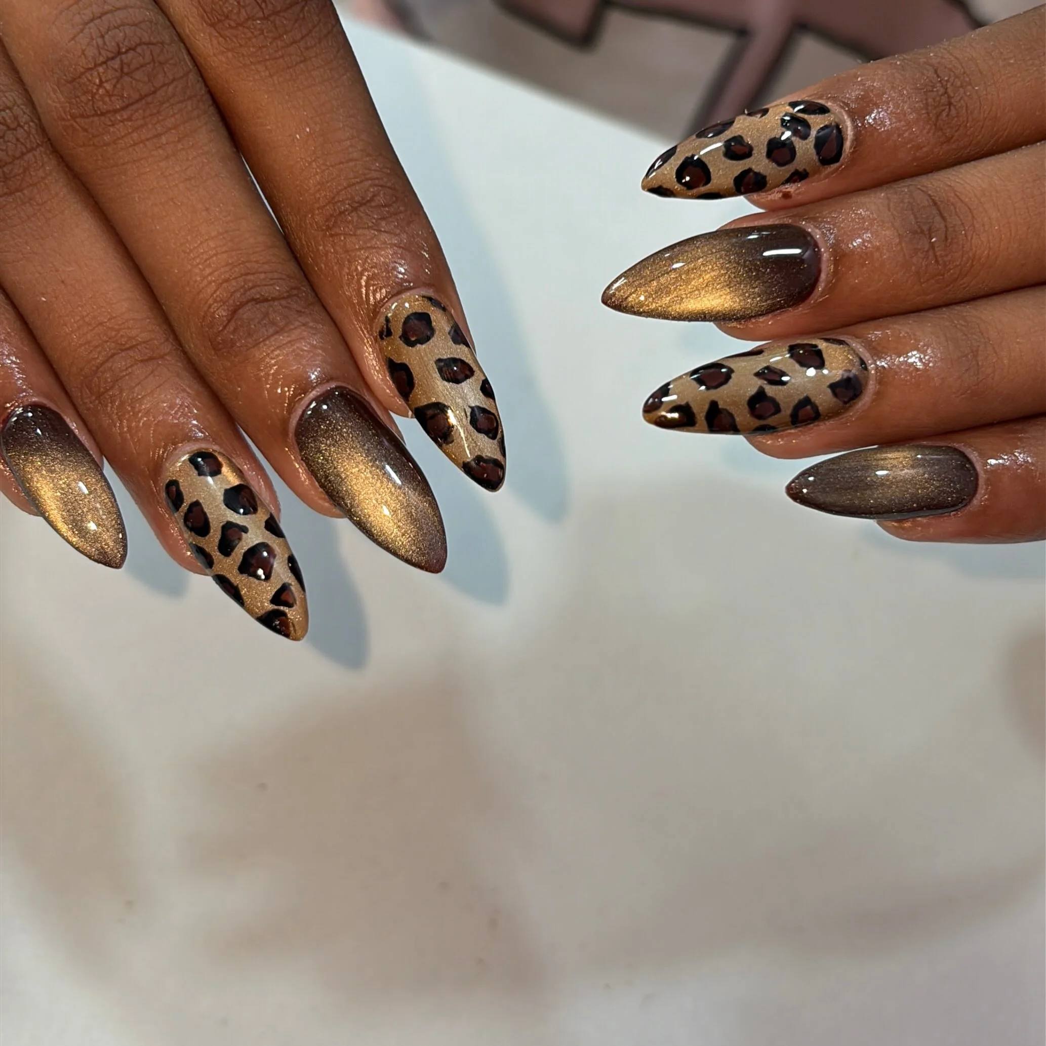 fall nails for brown skin tone Golden Leopard Almond Nails For A Glamorous Fall Statement
