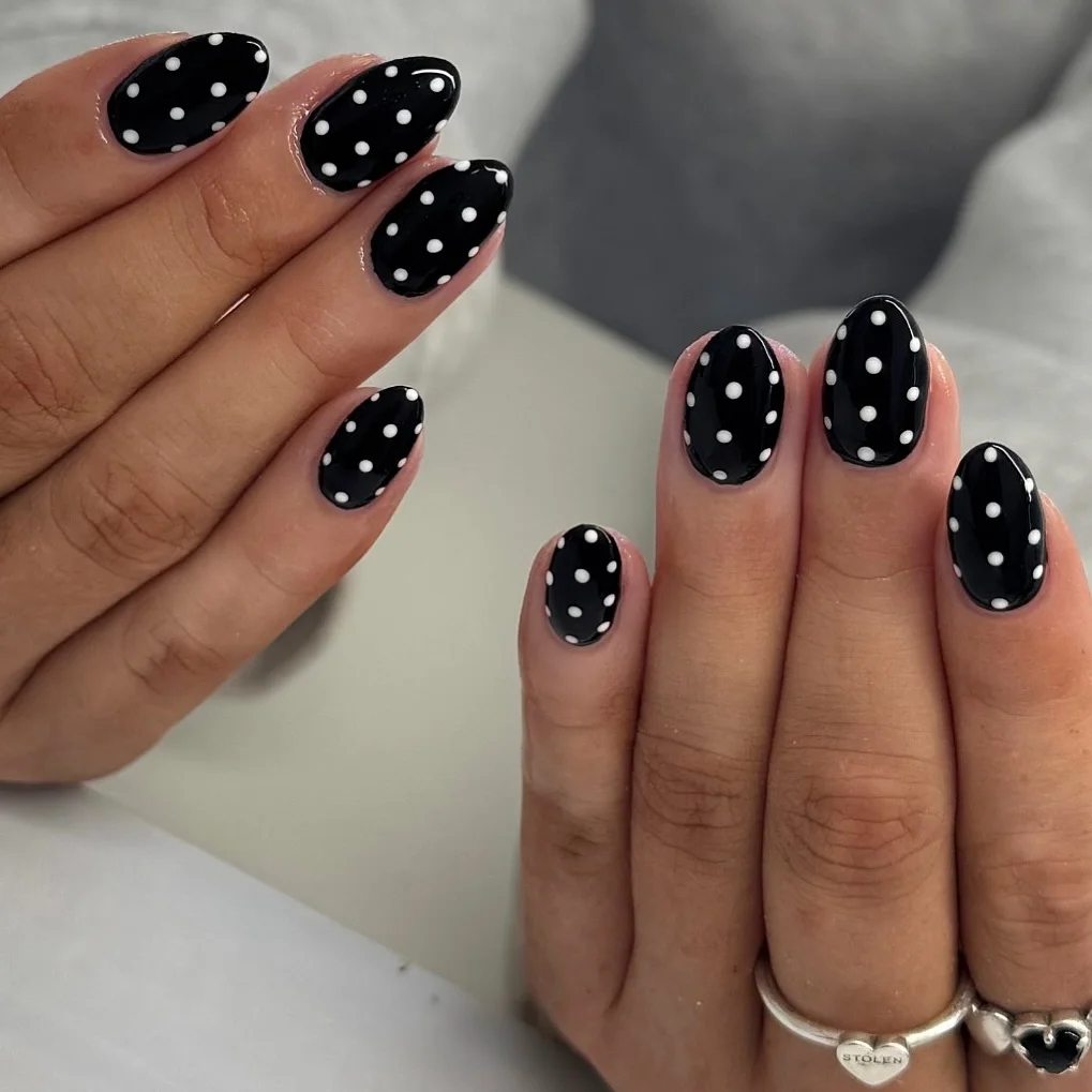 polka dot fall nails 2026 Black And White Polka Dots With A Retro Edge