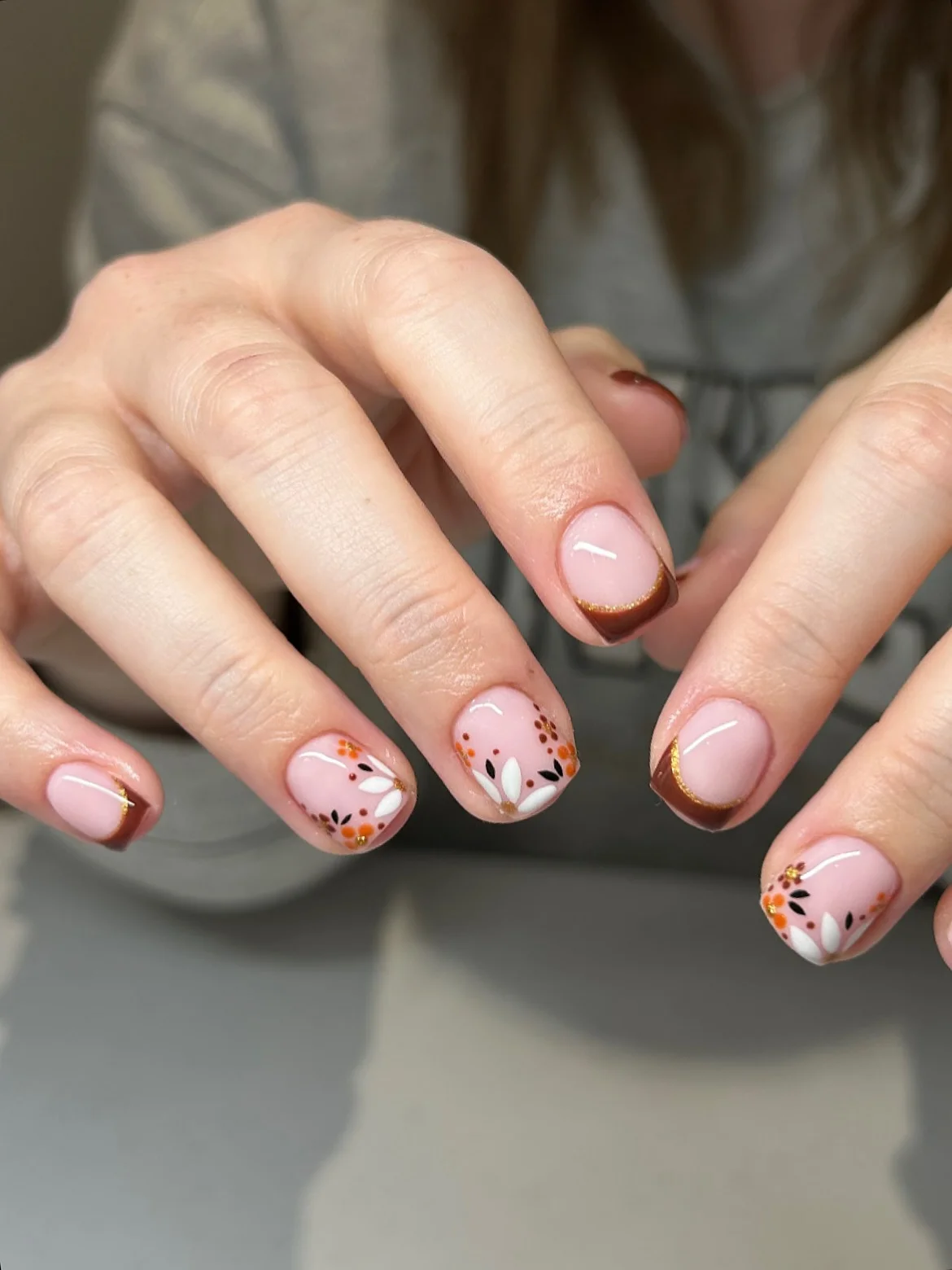 early fall nails 2026 Minimal Autumn Floral Micro French Nails