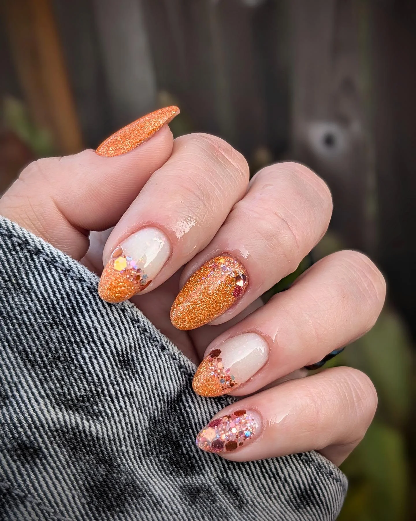 fall dip nails 2026 Burnt Orange Glitter French Tips