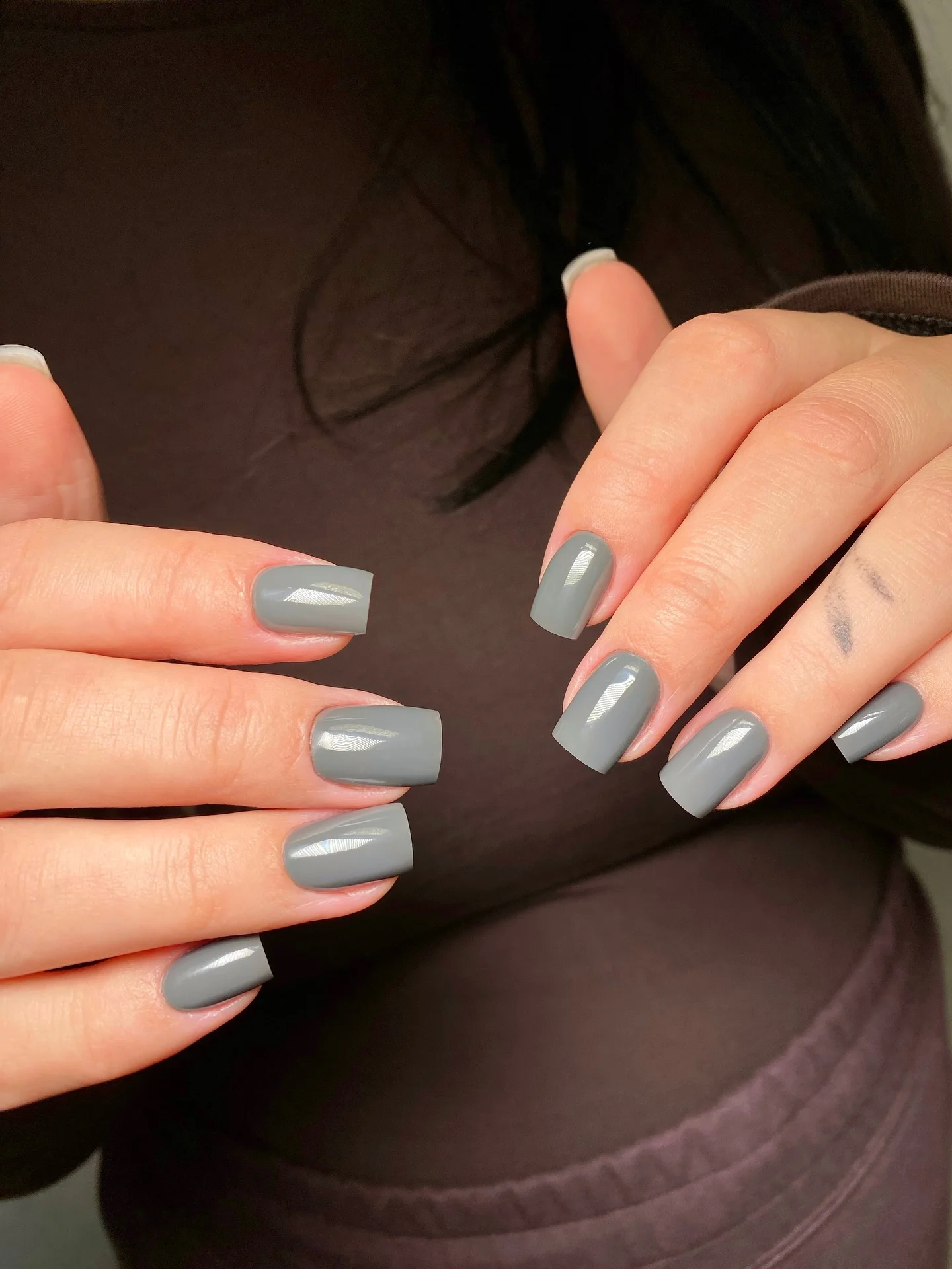 fall manicure colors 2026 Cool Gray Square Nails With A Clean Glossy Finish