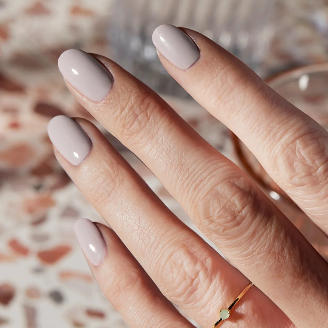 autumn nails color Soft Nude Beige With A Clean Glossy Finish