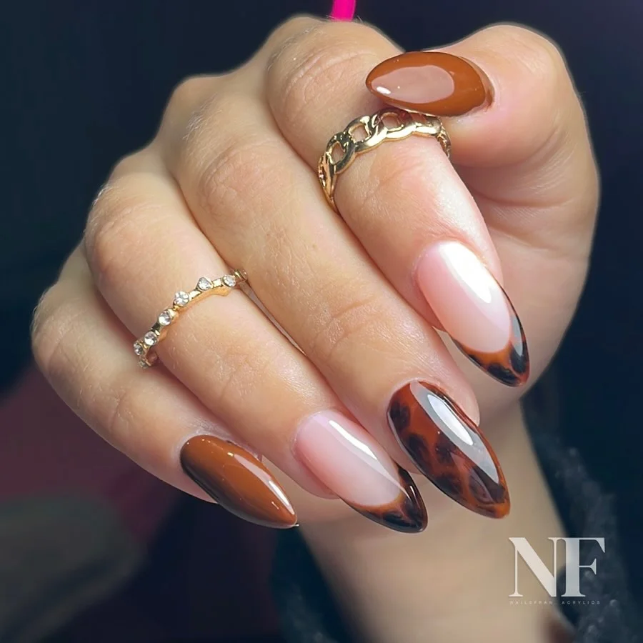 fall nail trends 2026 Tortoiseshell French Almond Elegance