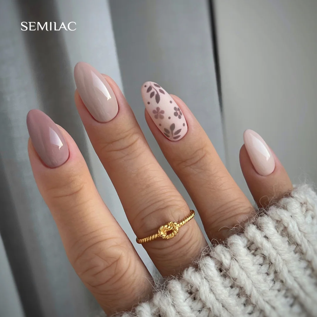 fall nails with accent nail Soft Taupe Florals For An Elegant Fall Accent