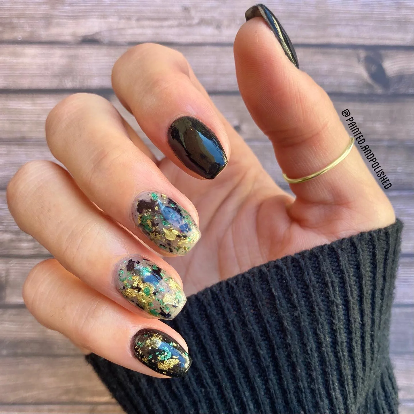 fall dip nails 2026 Black Glitter With Jewel-Toned Autumn Flakes