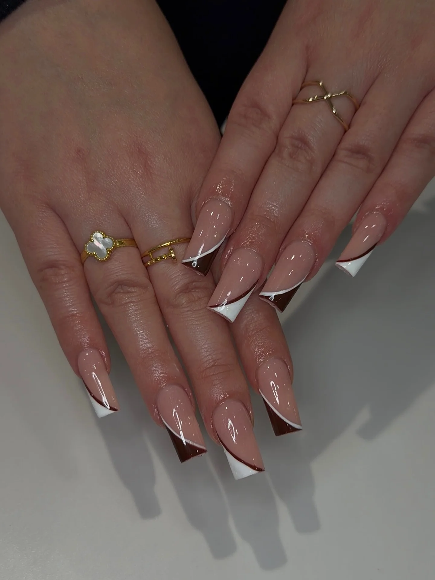 fall french nails 2026 Chocolate Double French Square Elegance