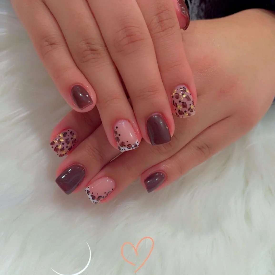 fall gel nails ideas 2026 Short Mocha Nails With Leopard Accent Details