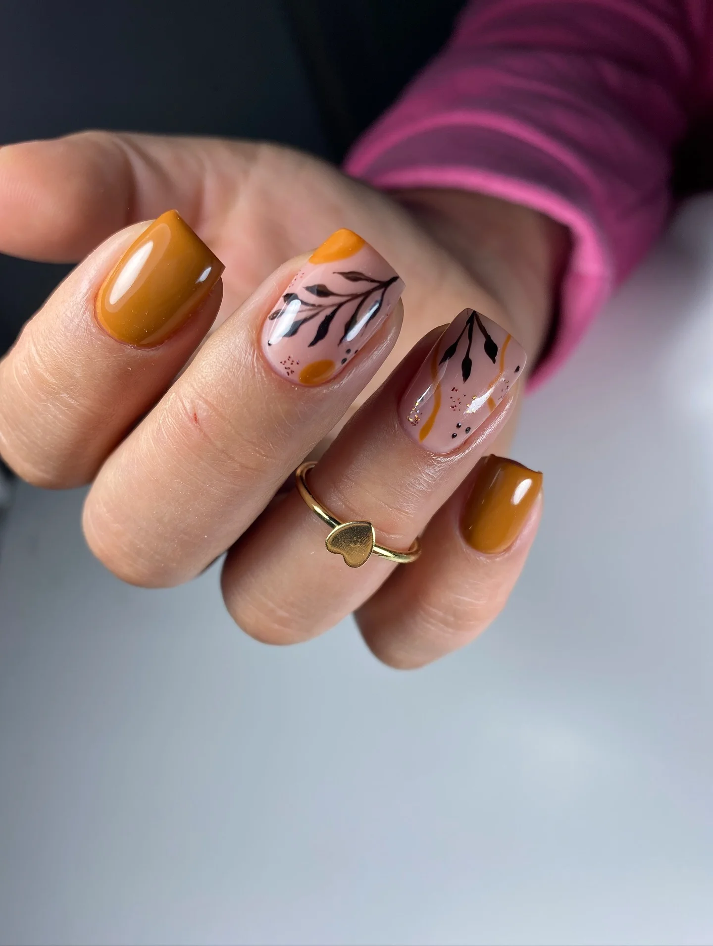 fall nails with autumn designs Mustard Gold And Botanical Autumn Accents