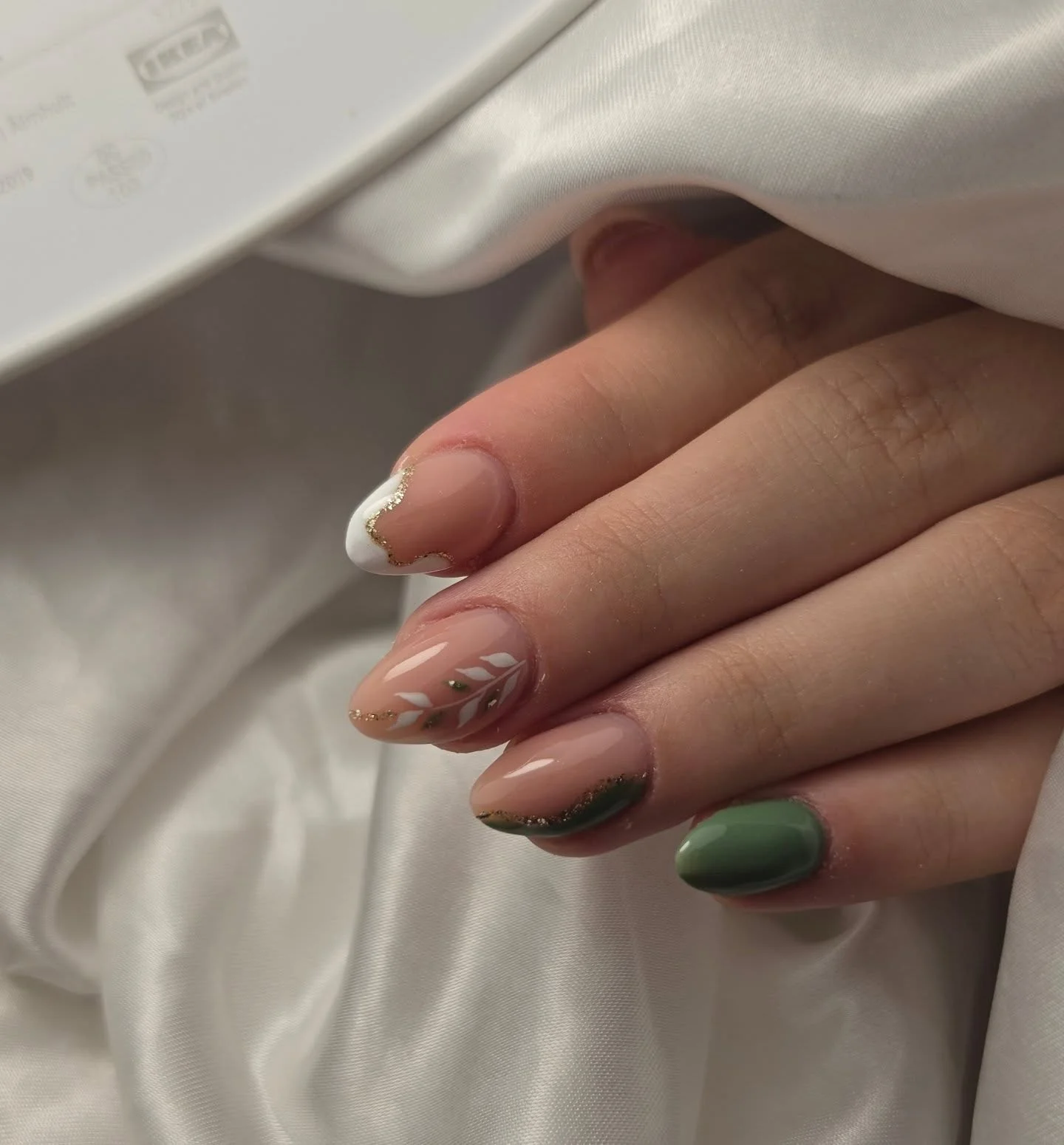 fall short almond nails 2026 Olive Green Botanical Elegance For Cozy Days