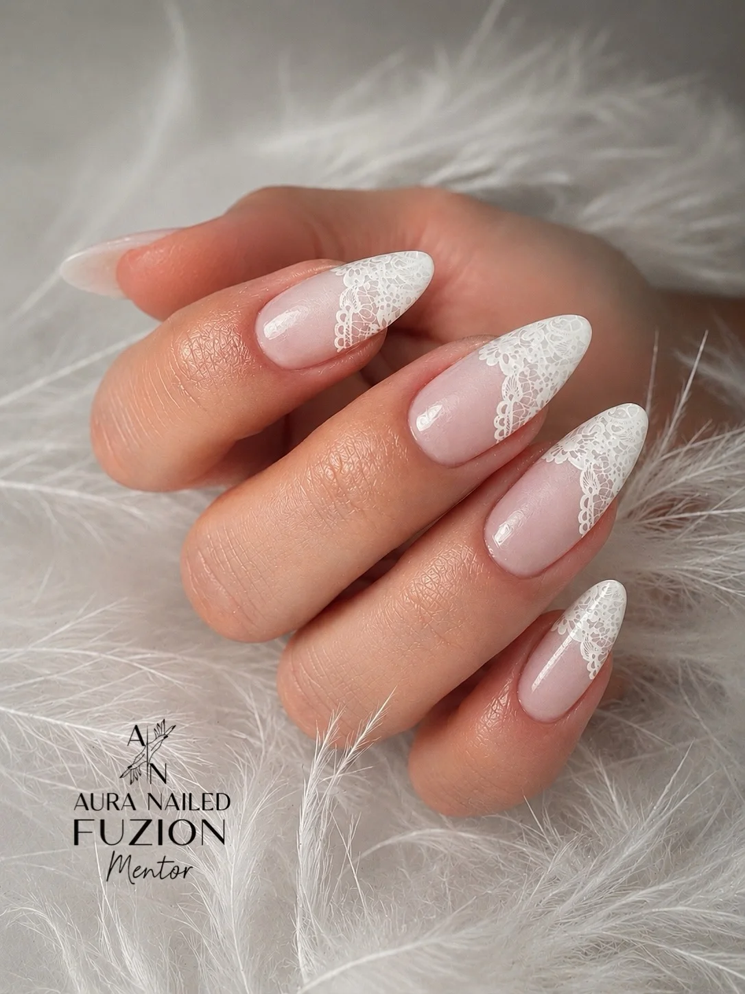 fall wedding nails 2026 Vintage Lace Almond Nails With Romantic Bridal Detail