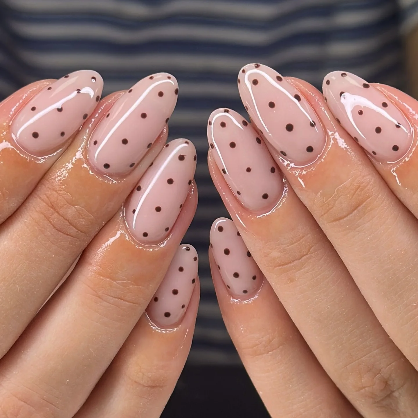 polka dot fall nails 2026 Sheer Blush Nails With Chocolate Polka Dots