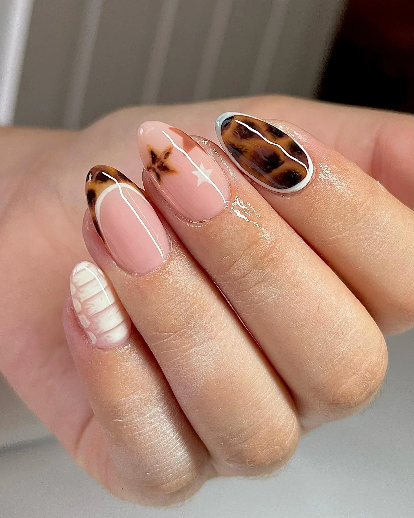 early fall nails 2026 Modern Tortoiseshell Accent Mix