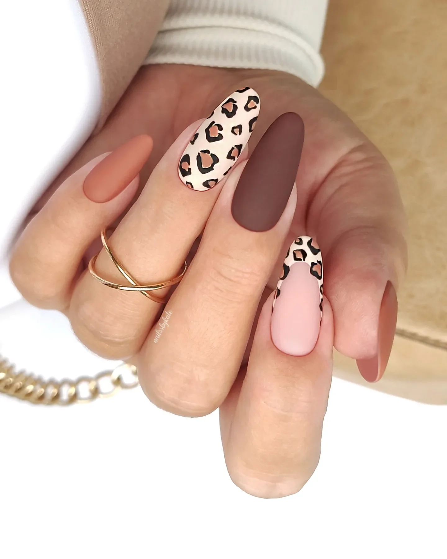 fall long nails 2026 Matte Nude Nails With Chocolate Leopard Accents