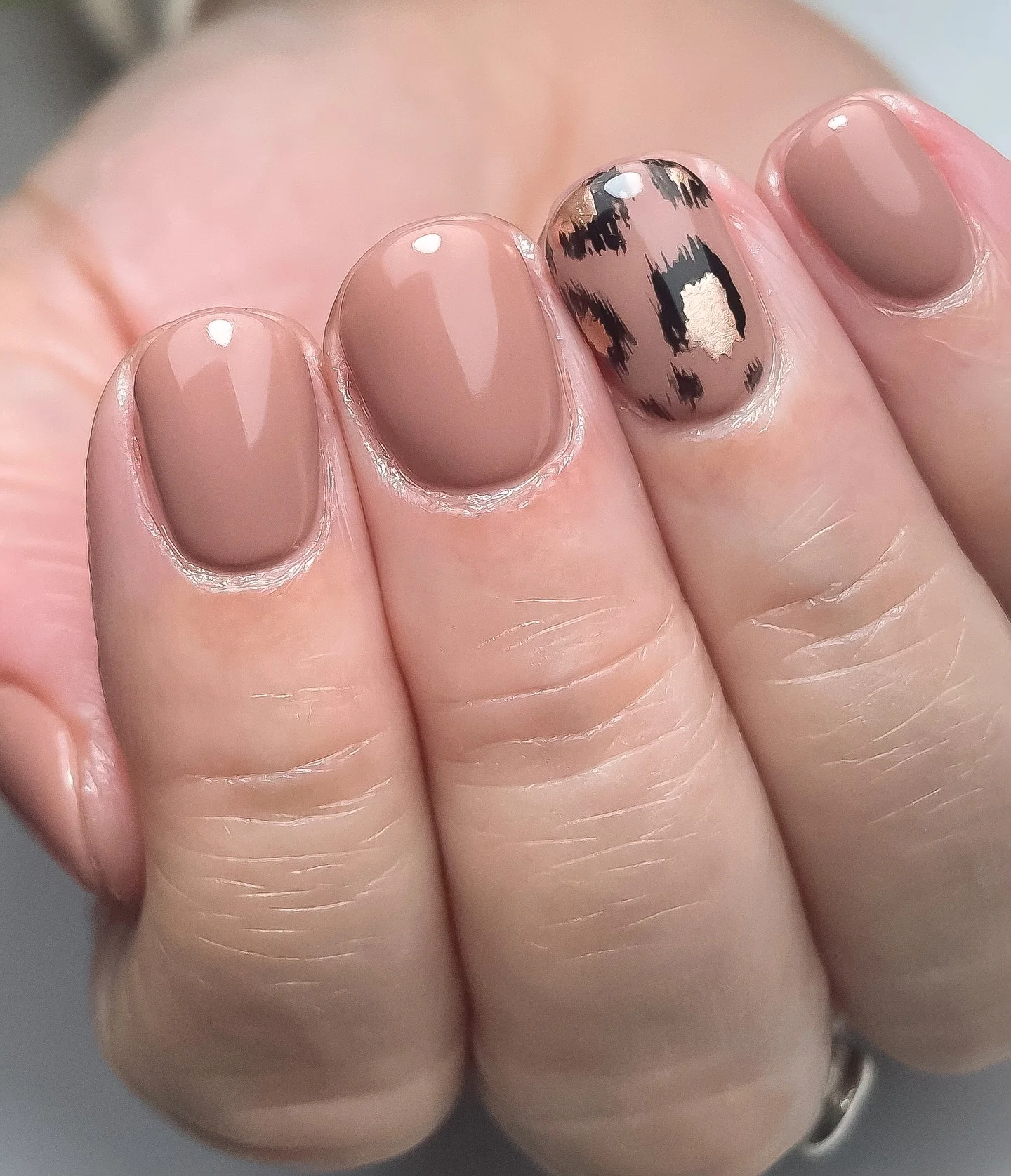 fall nails with accent nail Short Taupe Nails With A Chic Leopard Accent
