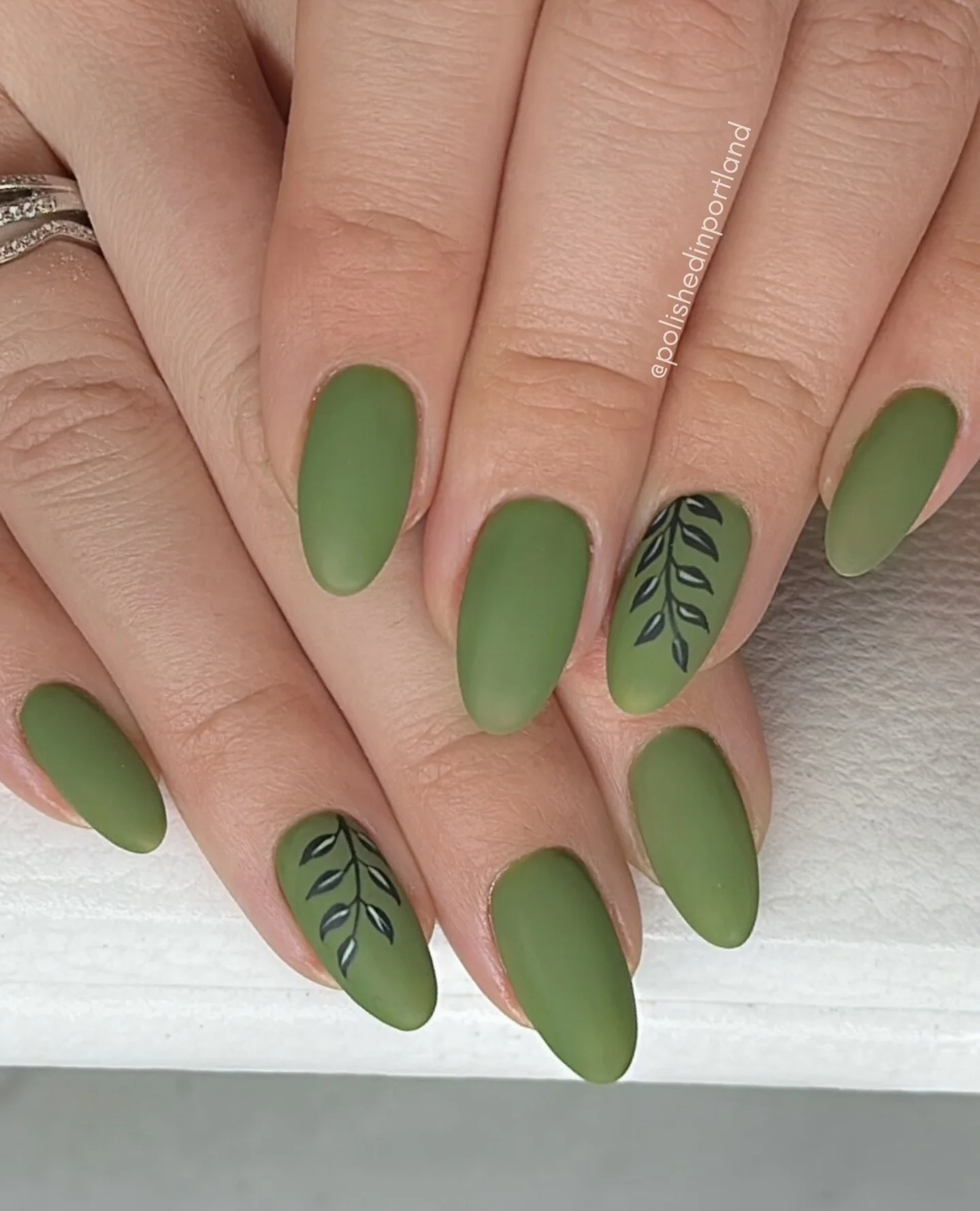fall nails with autumn designs Matte Olive Leaves For A Quiet Autumn Mood