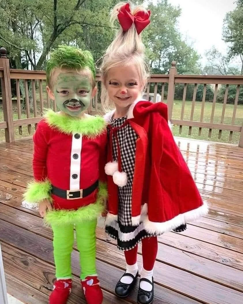 halloween costume for kids 2026 Grinch And Christmas Doll Duo For A Playful Twist