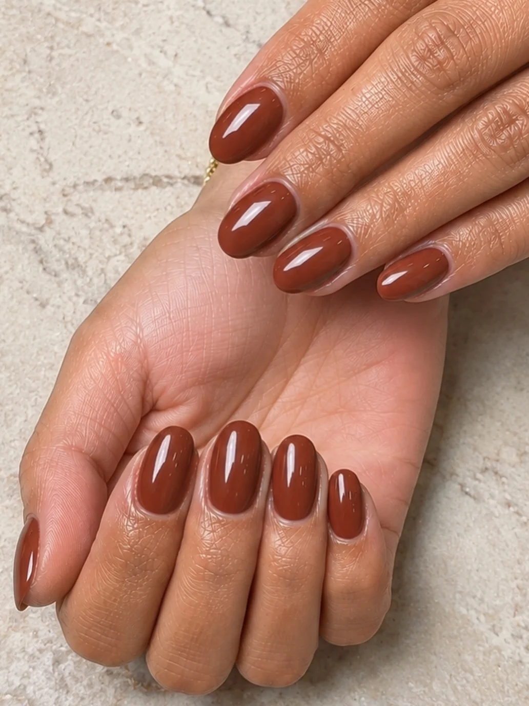 autumn nails color Glossy Chestnut Brown With A Warm Undertone