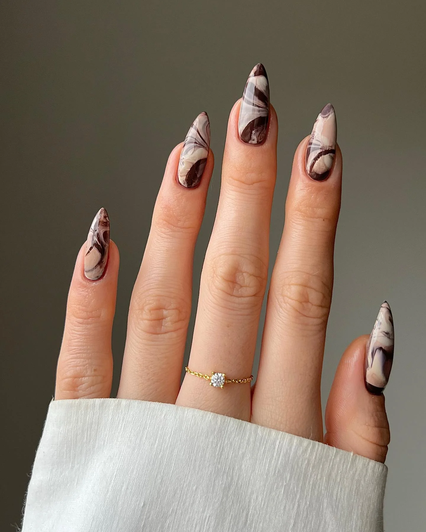 fall long nails 2026 Abstract Chocolate Marble Nails With Long Almond Tips