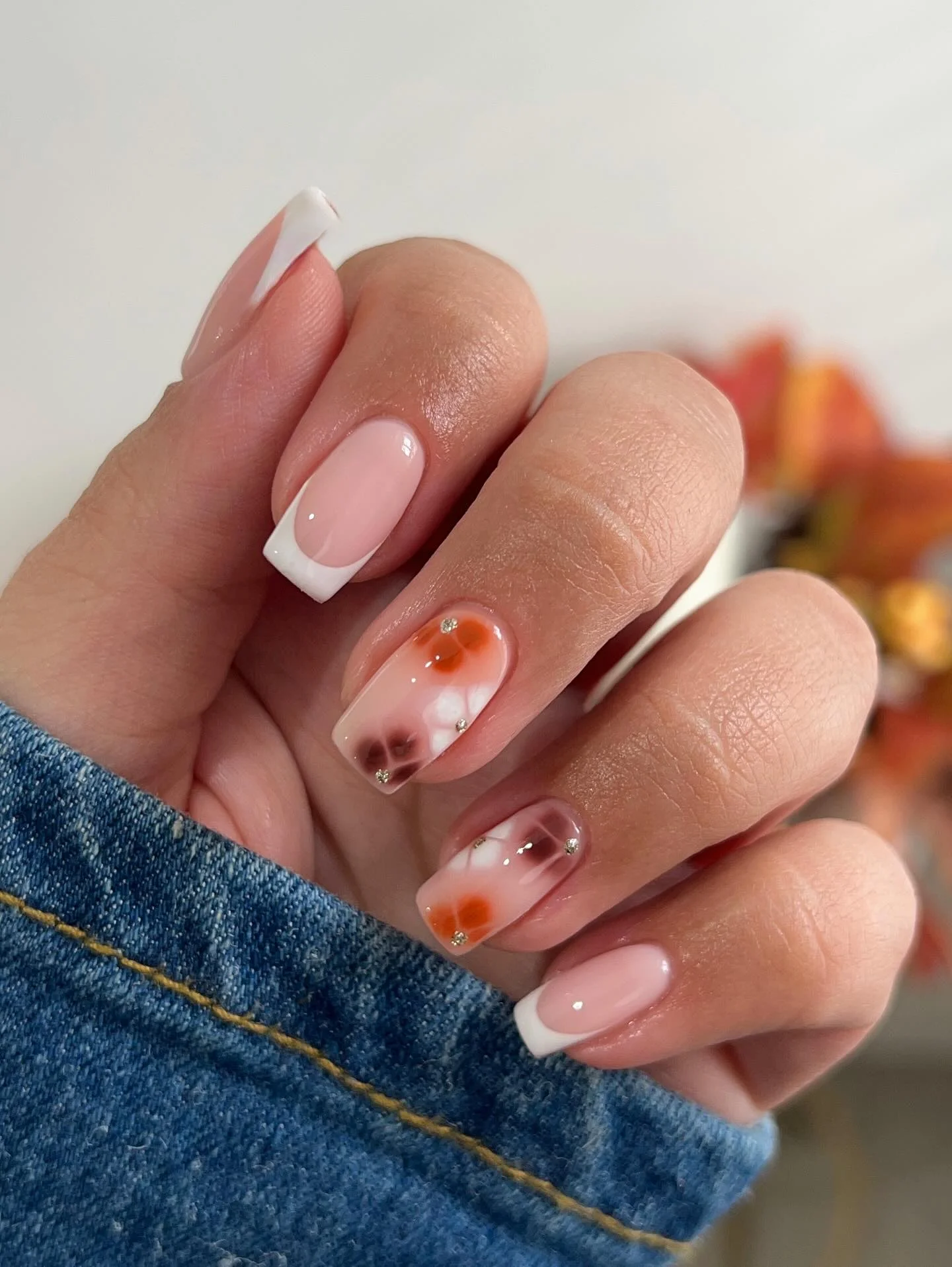 fall manicure ideas 2026 Milky French Nails With Watercolor Autumn Blooms