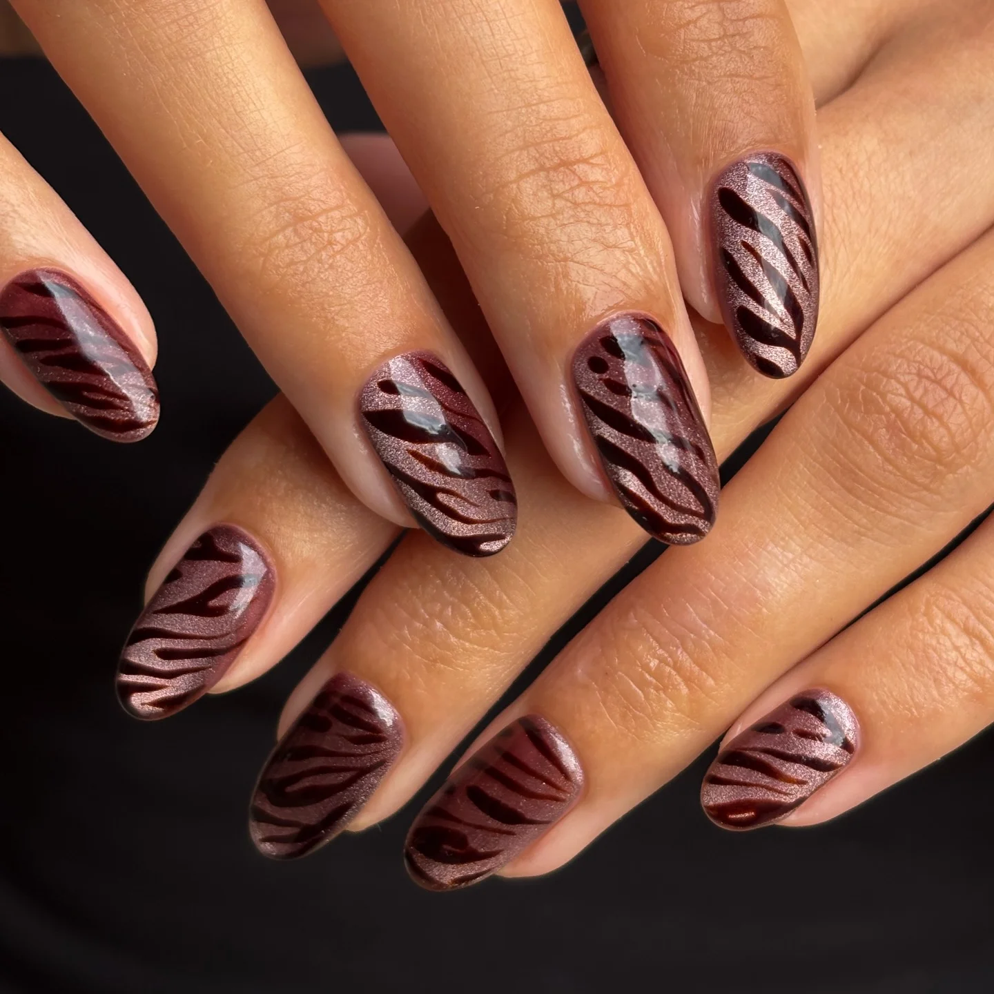 fall nail trends 2026 Chocolate Velvet Zebra Cat Eye Nails