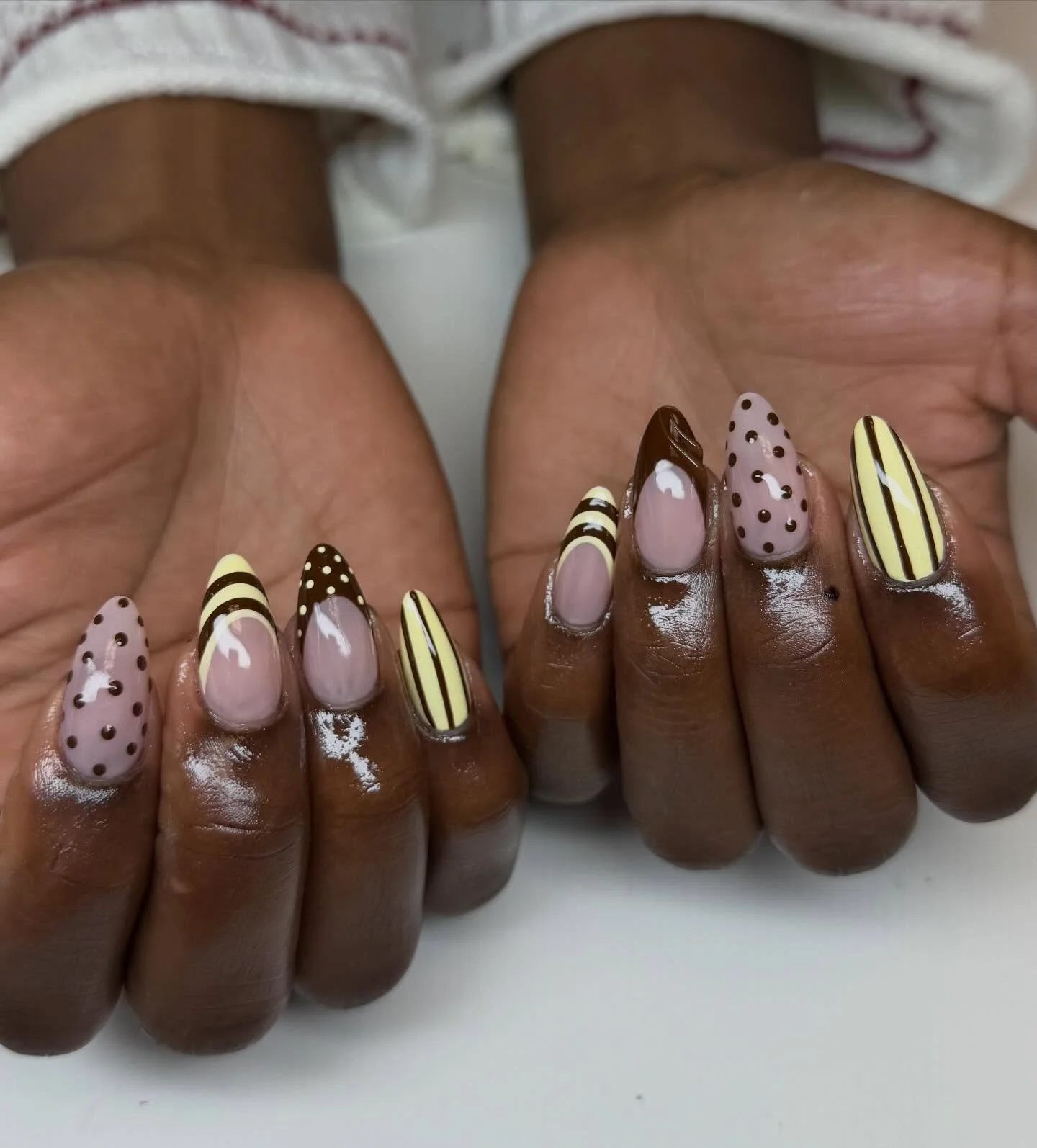 fall nails for brown skin tone Chocolate Polka Dots And Butter Yellow Graphic Accents