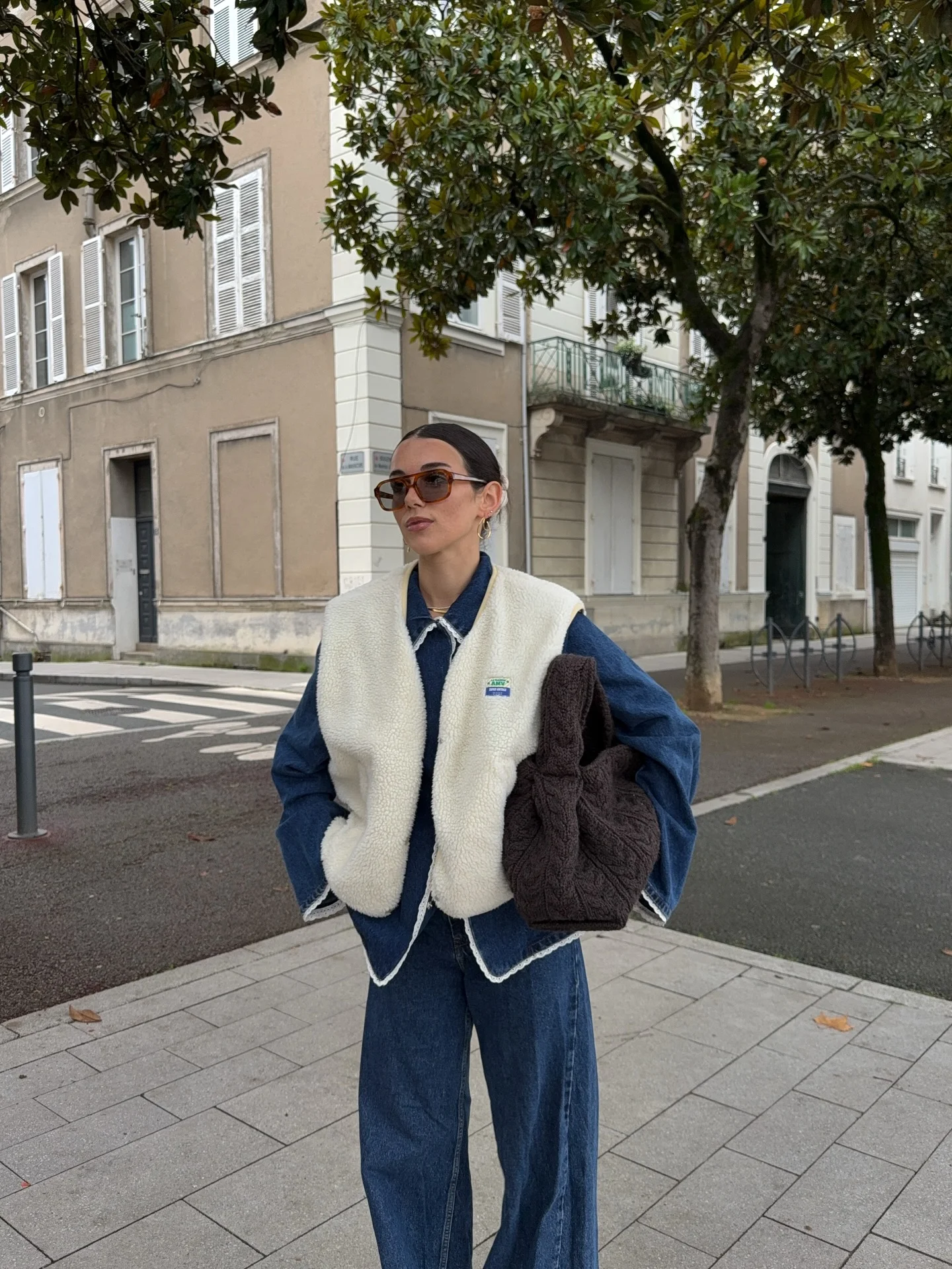 september fashion trends 2026 Shearling Vest With Relaxed Denim