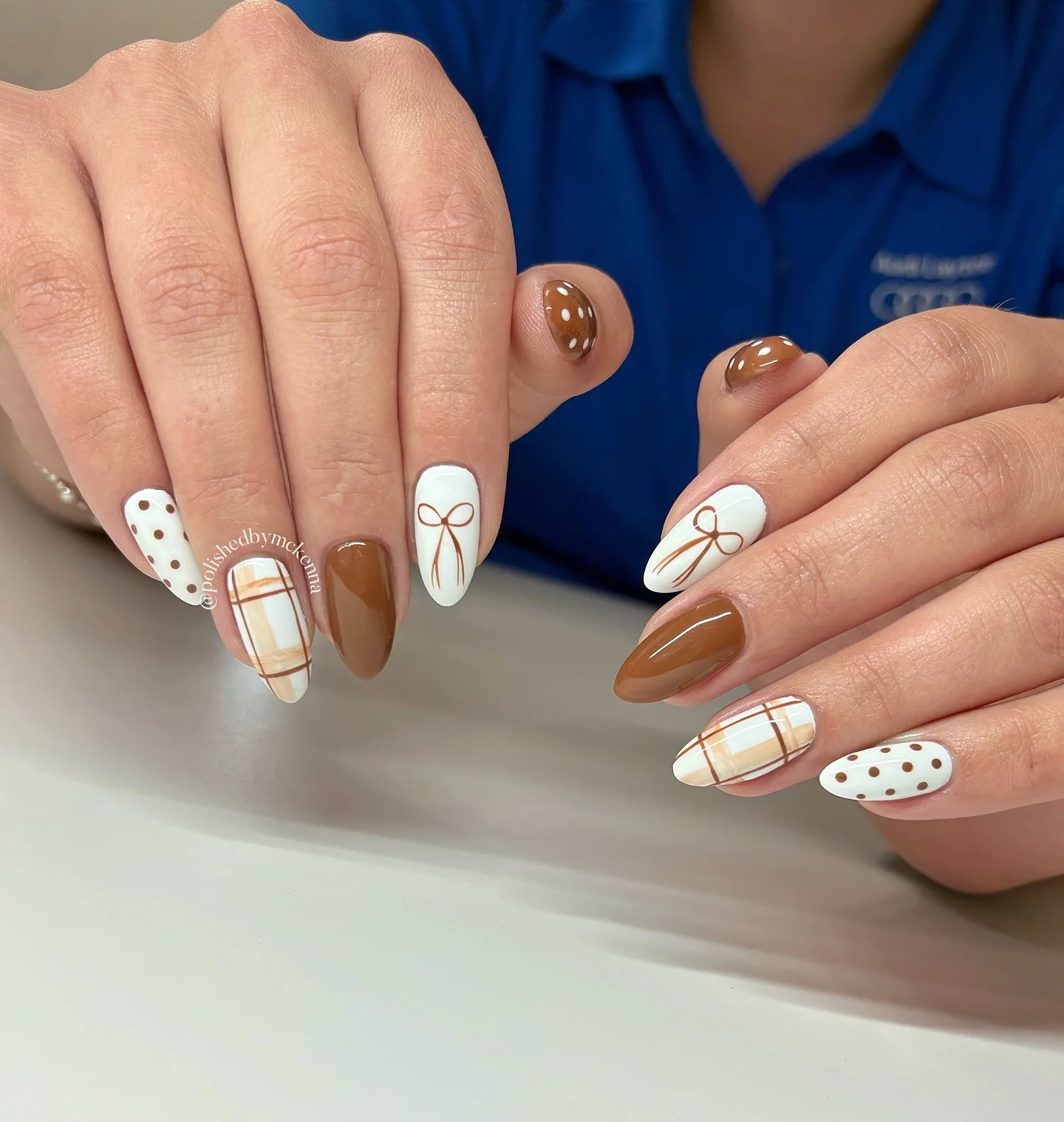 early fall nails 2026 Chocolate Plaid And Bow Accent Nails