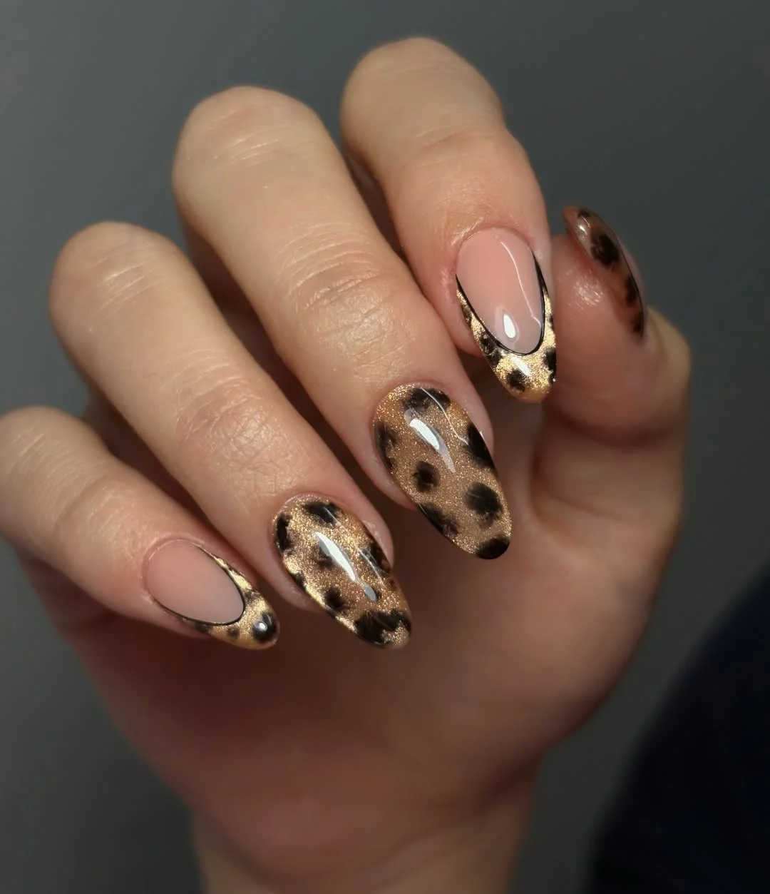 fall nail trends 2026 Golden Leopard French Tips With Metallic Autumn Glow