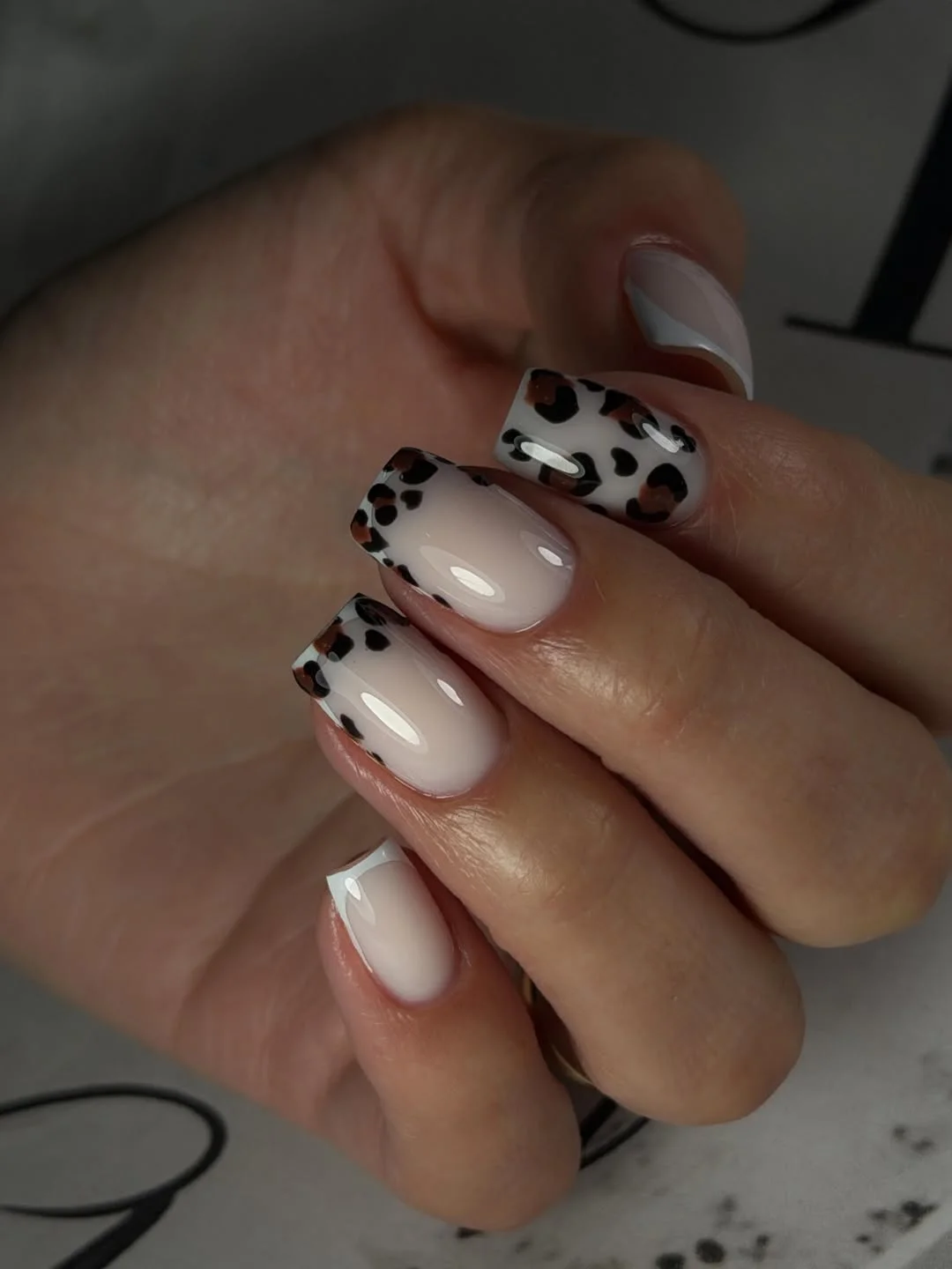 fall nail trends 2026 Minimal Leopard French Square Nails