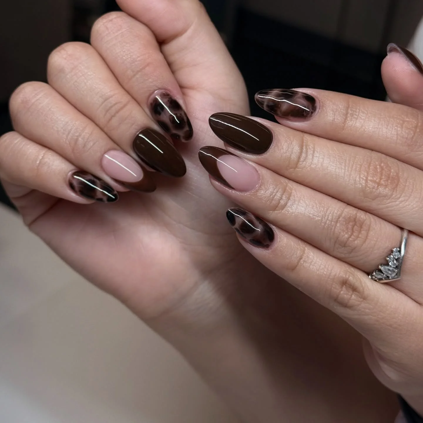 fall nails for pale skin 2026 Chocolate Tortoiseshell With Soft Nude Accents