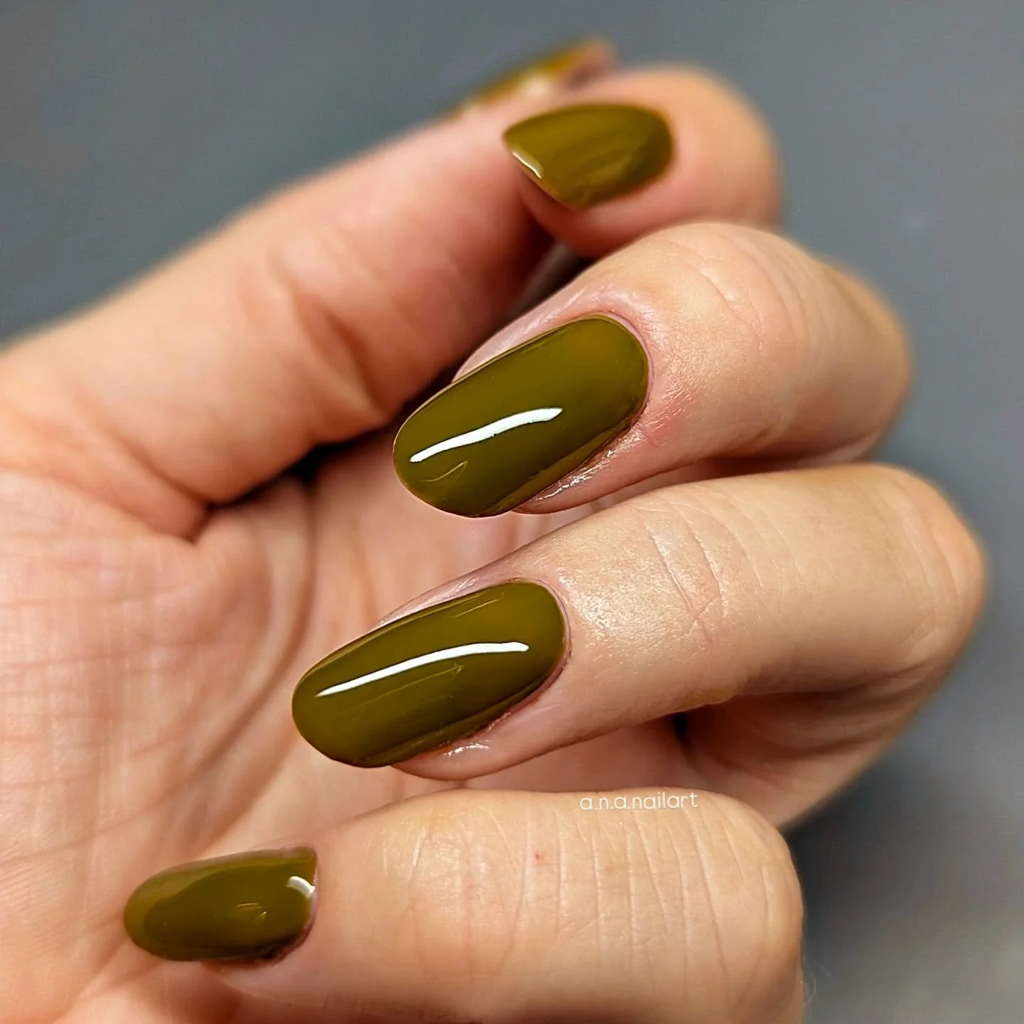 autumn nails color Earthy Olive Green With A High Shine Finish