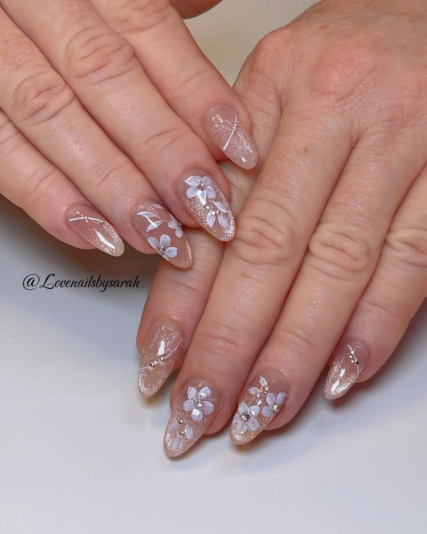 early fall nails 2026 Champagne Floral Shimmer Perfection