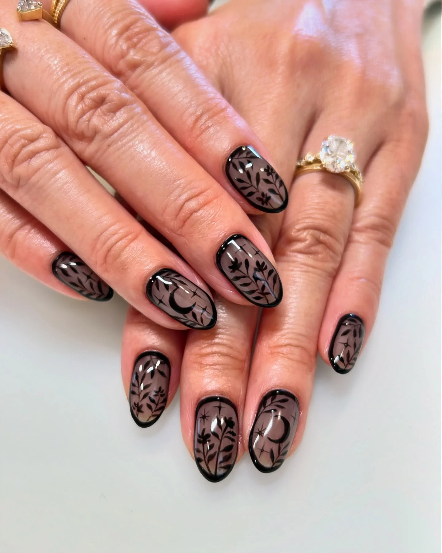 fall dark nail shadow ideas 2026 Sheer Taupe Botanical Frames