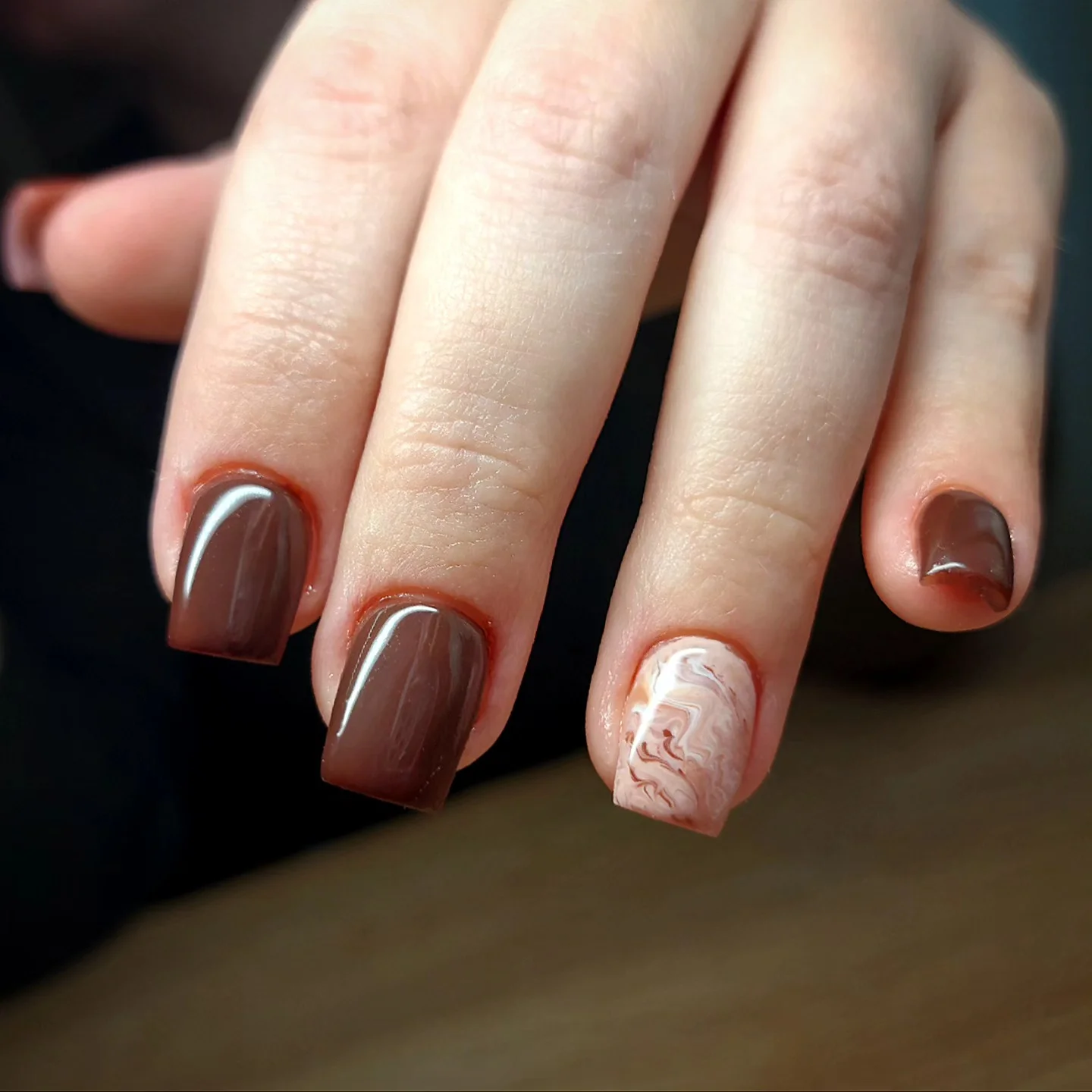 fall nail inspiration 2026 Espresso Marble Accent For Minimalist Fall Style