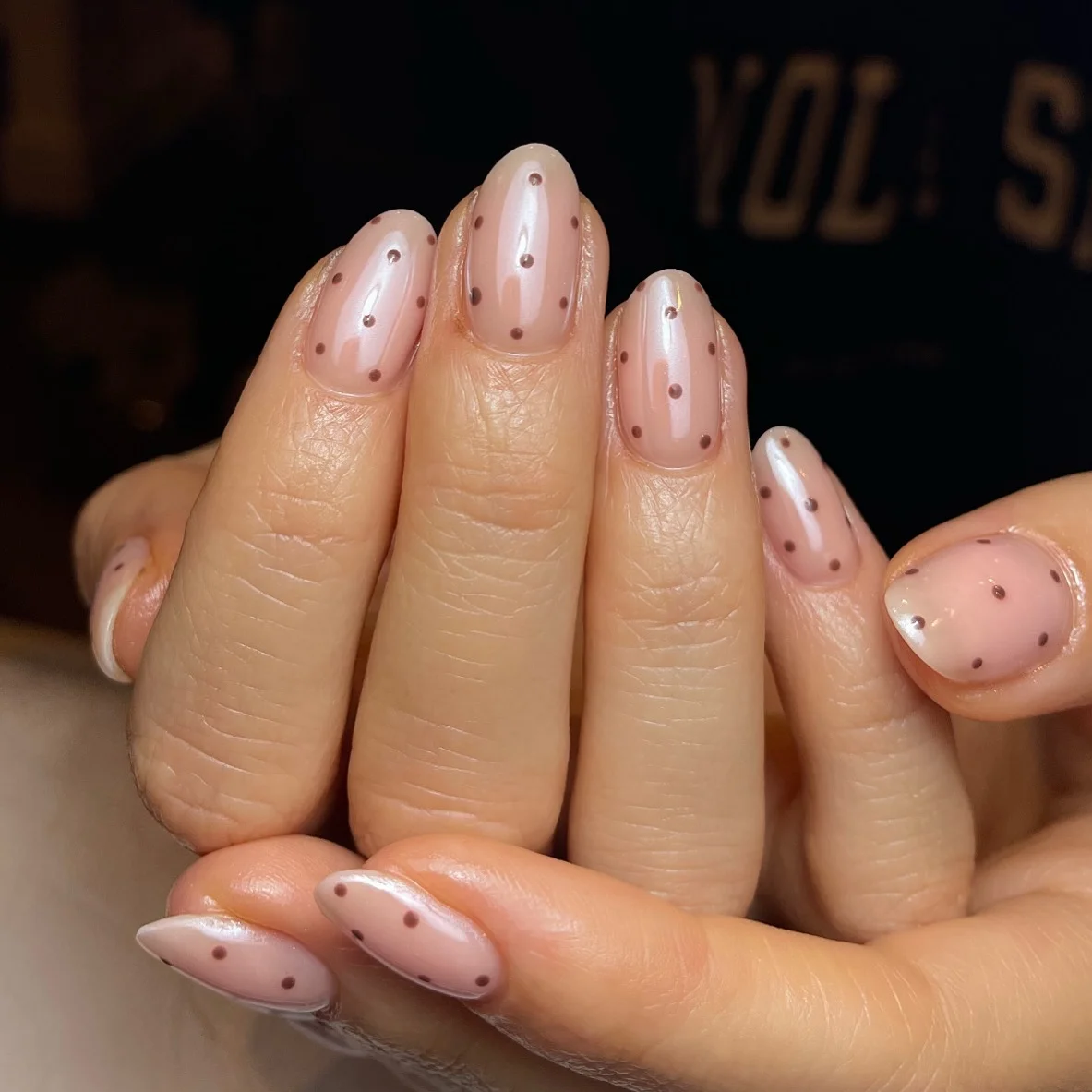 fall short almond nails 2026 Soft Blush Polka Dots With Timeless Charm