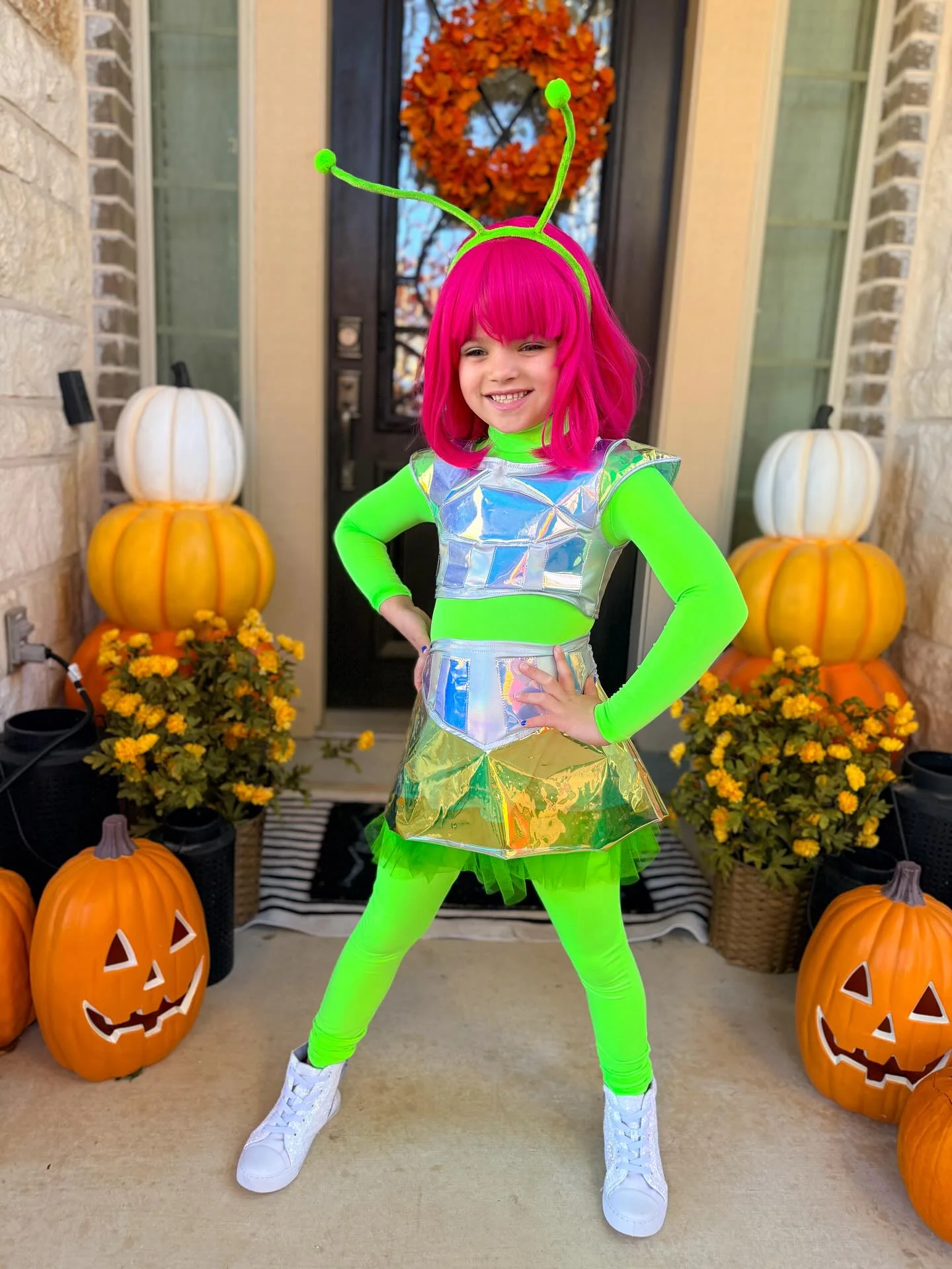 halloween costume for kids 2026 Bright Alien Costume With A Futuristic Glow