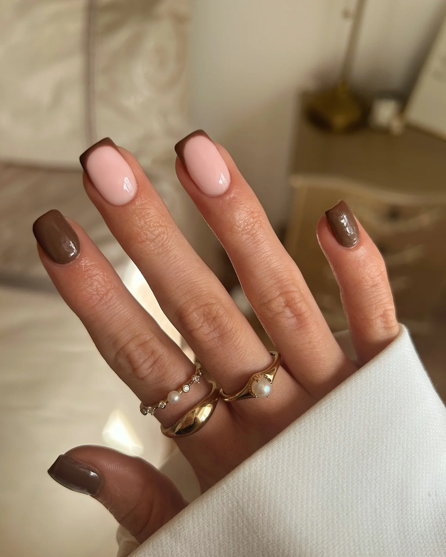 early fall nails 2026 Minimal Taupe Micro French Square Manicure