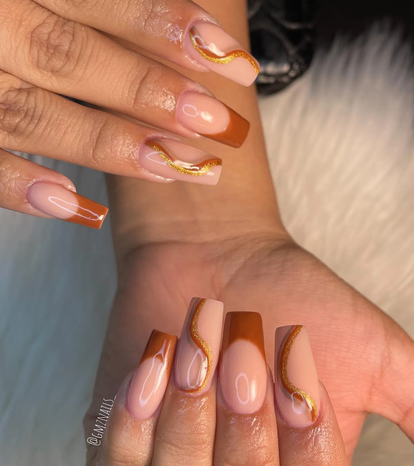 fall french nails 2026 Golden Swirl French Tips For A Luxurious Autumn Finish