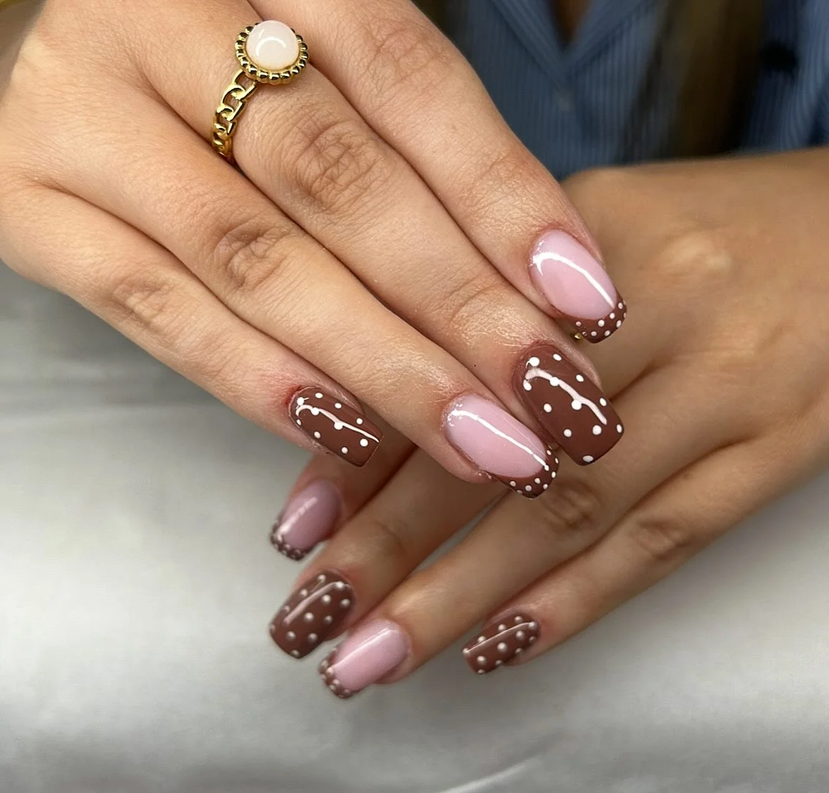 fall nail designs square shape 2026 Chocolate Polka Dot Nails With Sweet Autumn Charm