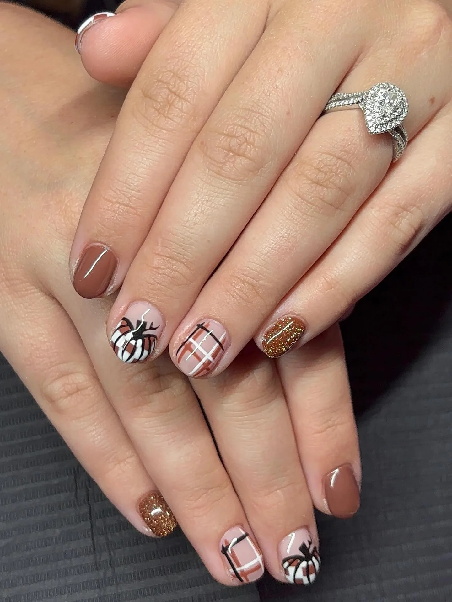 fall nail inspiration 2026 Cozy Cocoa Plaid And Sweater Accent Nails