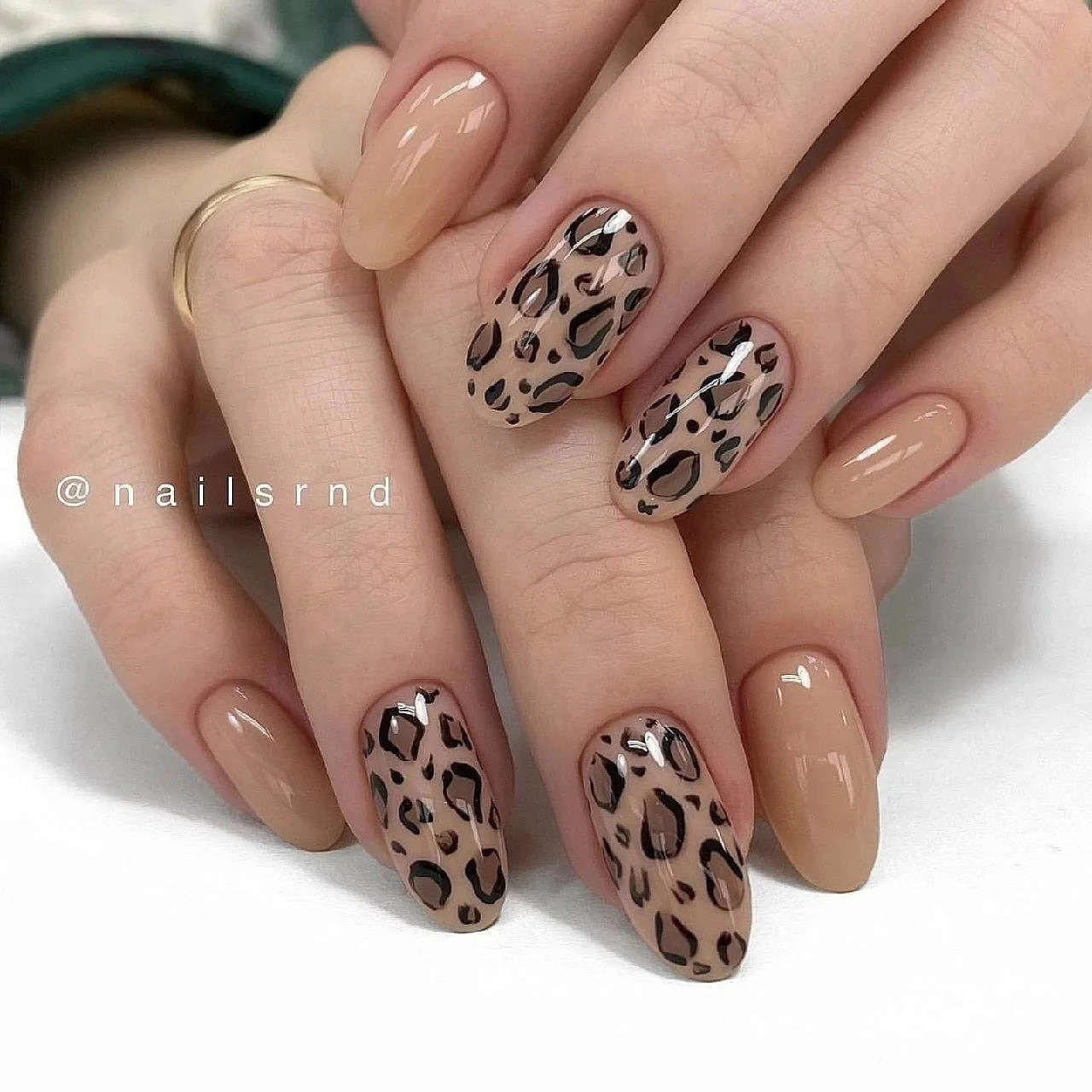 nude fall nails 2026 Leopard Nude Almonds For A Little Wild Energy