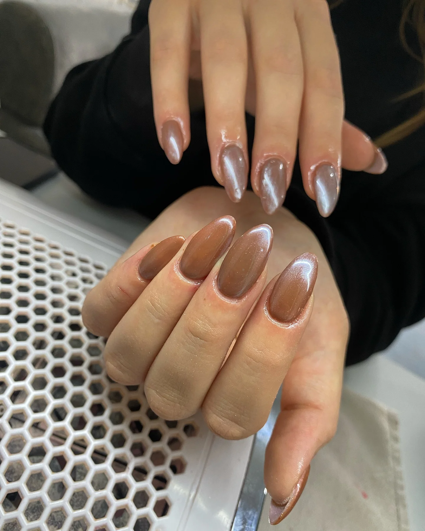 fall manicure colors 2026 Glazed Mocha Nails With A Subtle Pearlescent Glow