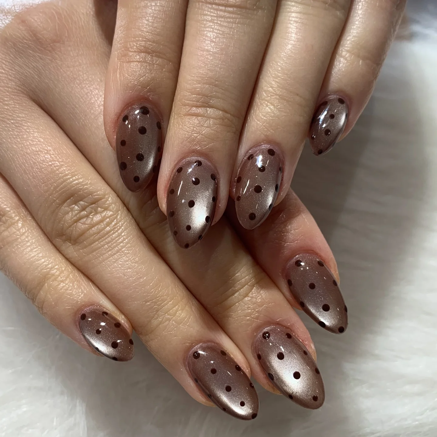 polka dot fall nails 2026 Mocha Chrome Dots With An Elegant Neutral Base