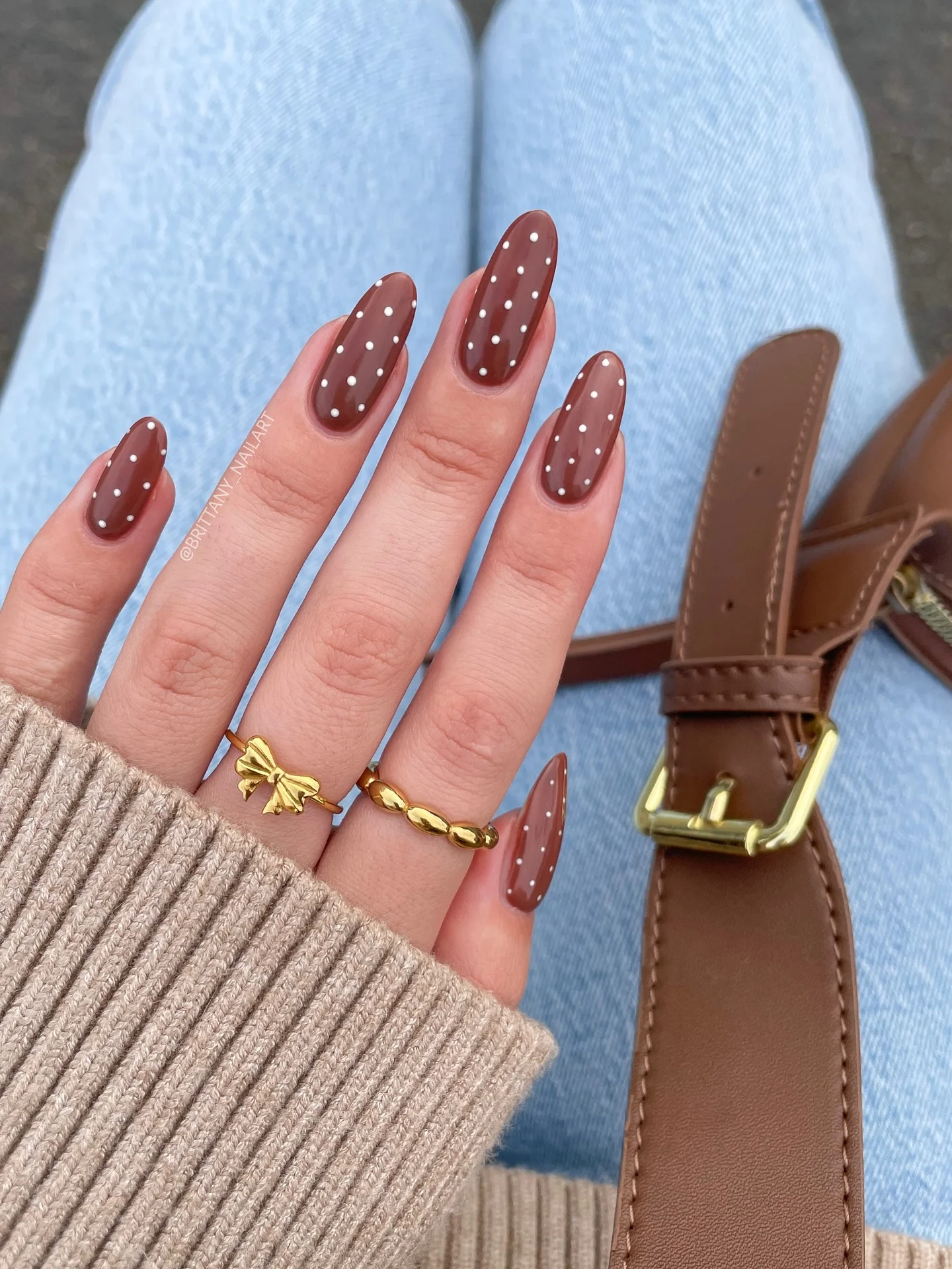 polka dot fall nails 2026 Chocolate Brown Almond Dots For Cozy Everyday Style