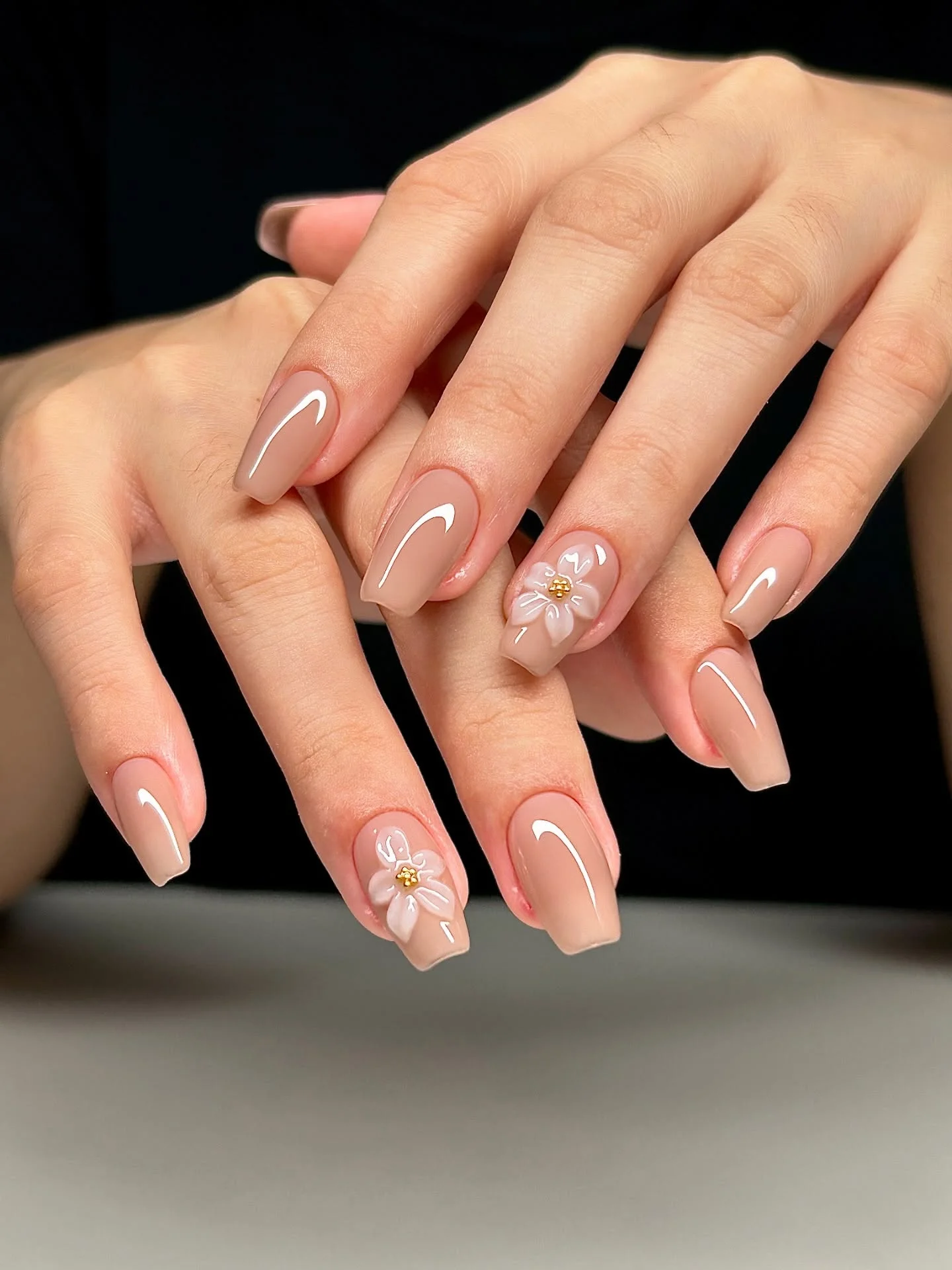fall short coffin nails designs 2026 Soft Nude Coffin Nails With Delicate White Details