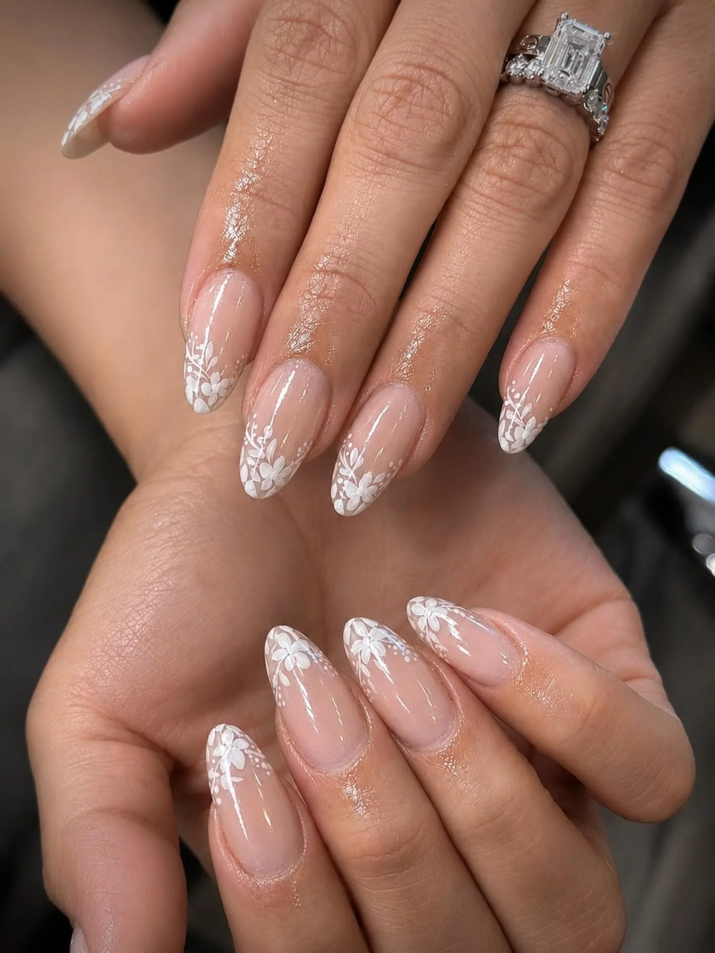 fall wedding nails 2026 Delicate White Floral French Tips For A Timeless Bridal Look