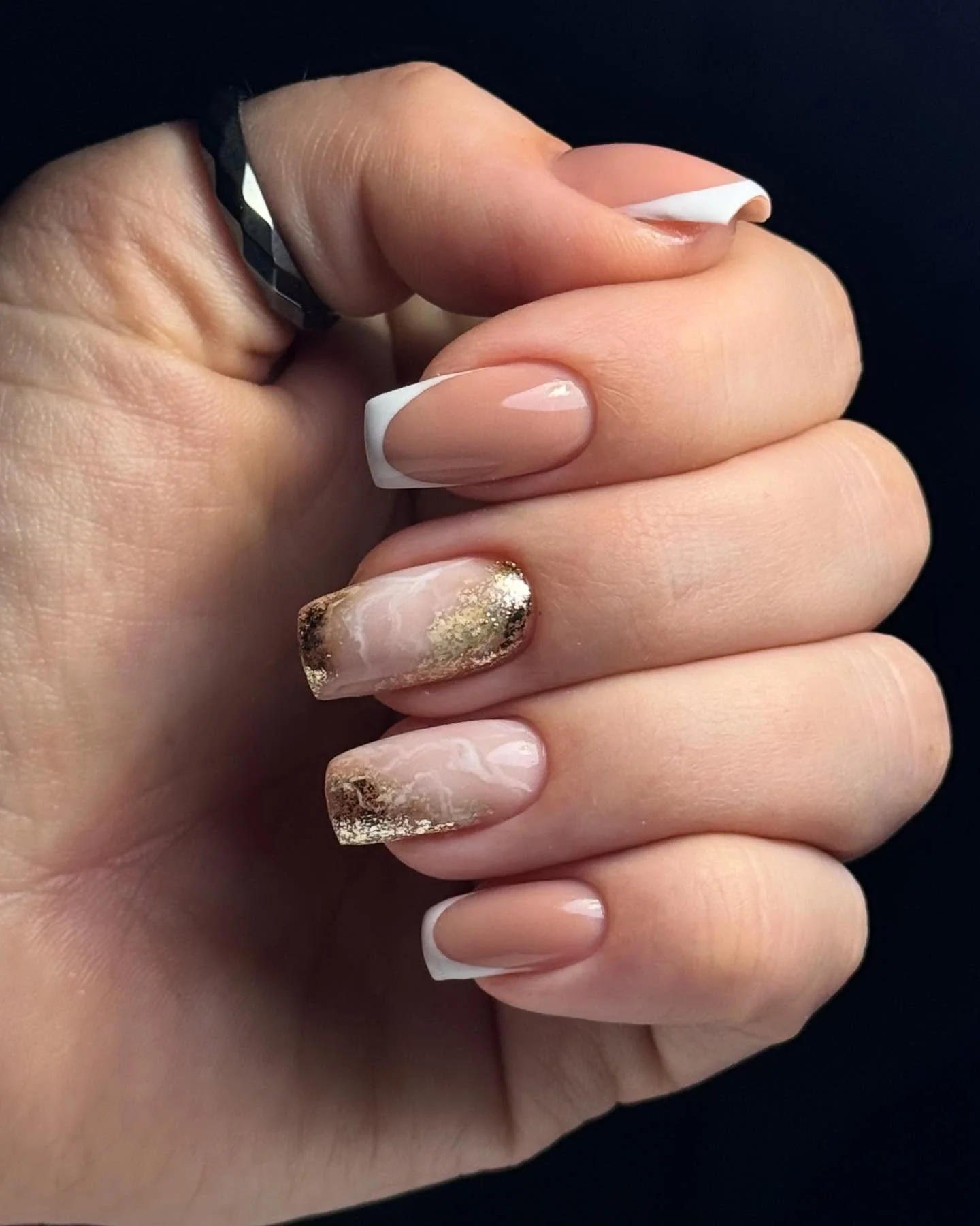 nude fall nails 2026 Classic Nude French With A Touch Of Gold